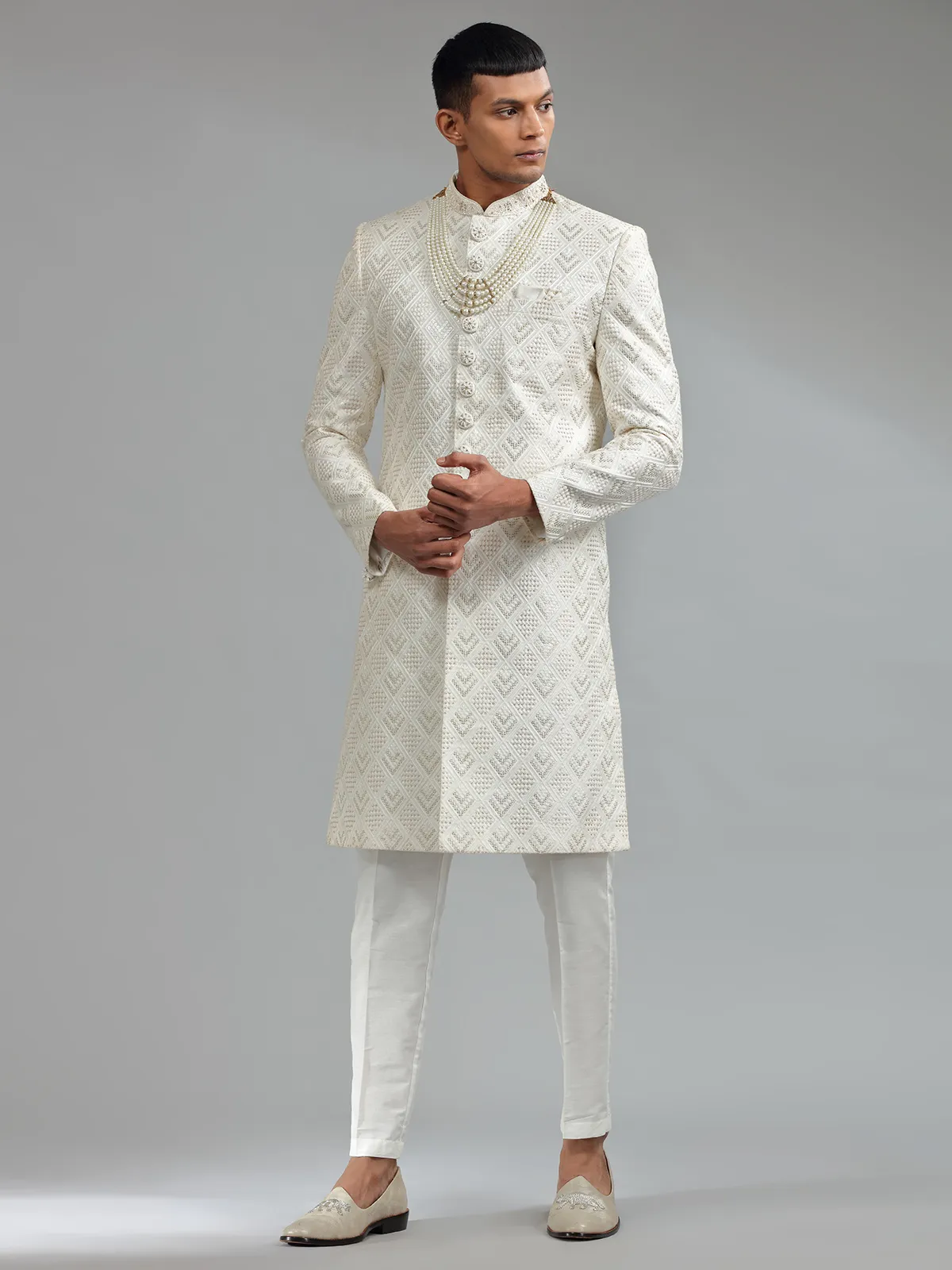 Latest white silk sherwani for groom