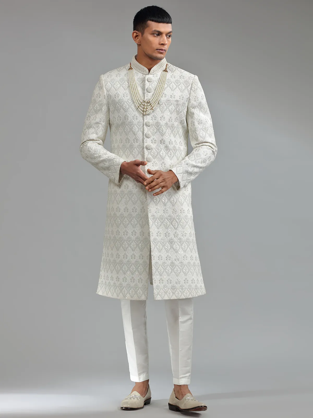 Latest white terry rayon sherwani