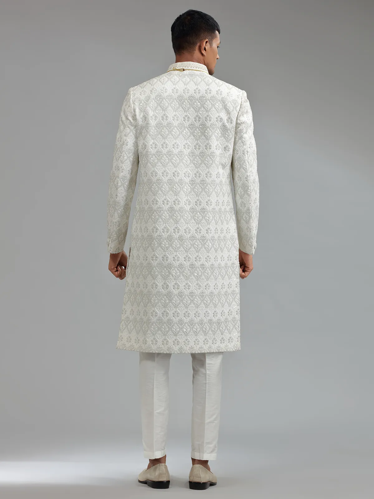 Latest white terry rayon sherwani