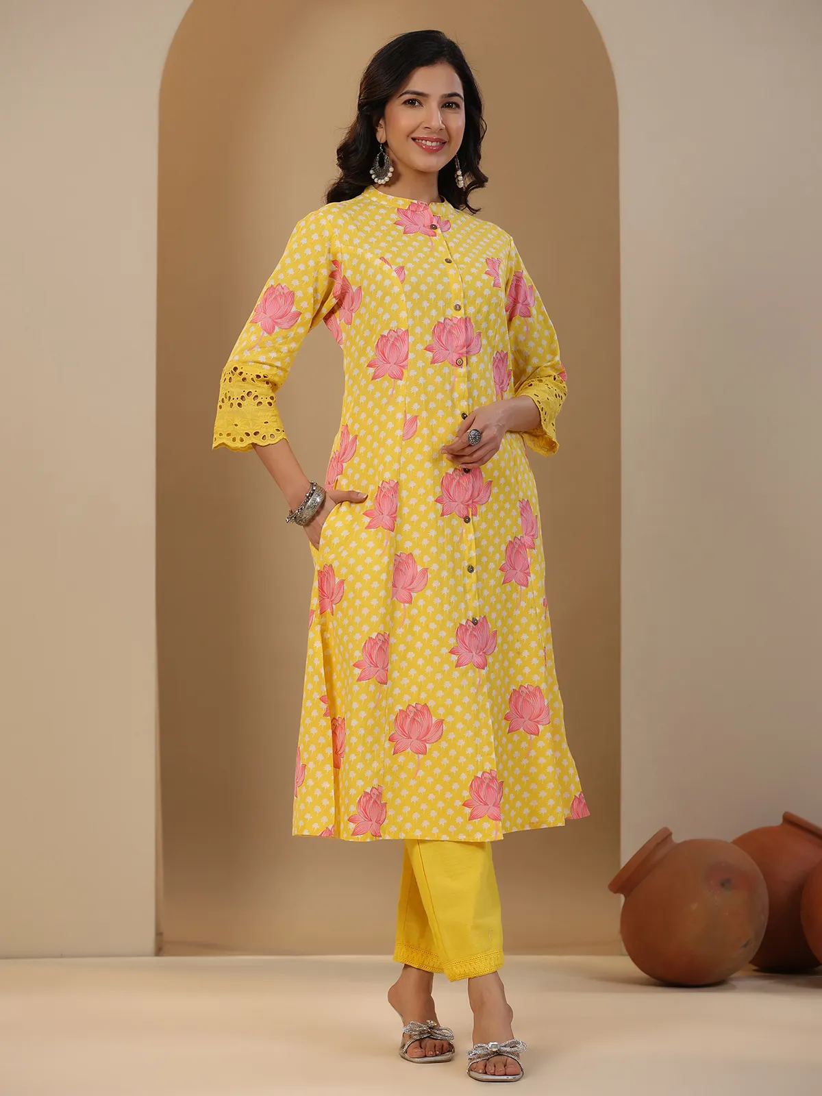 Latest yellow floral printed kurti