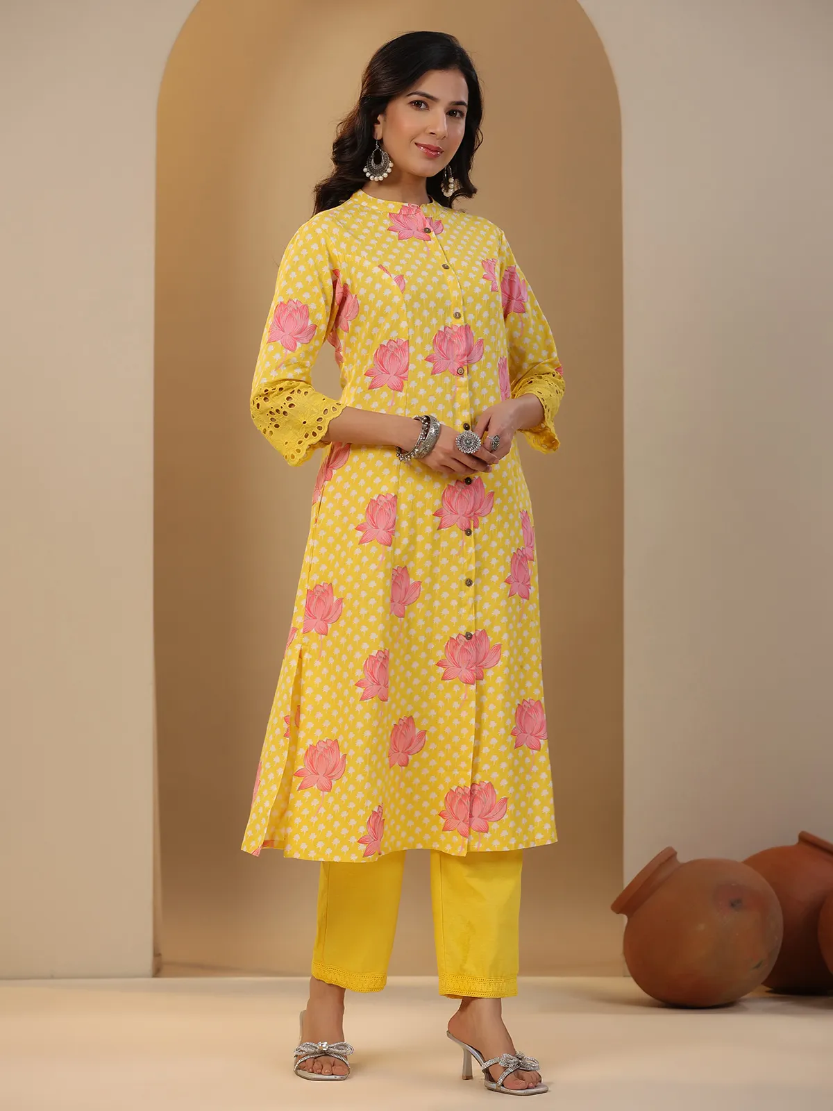 Latest yellow floral printed kurti