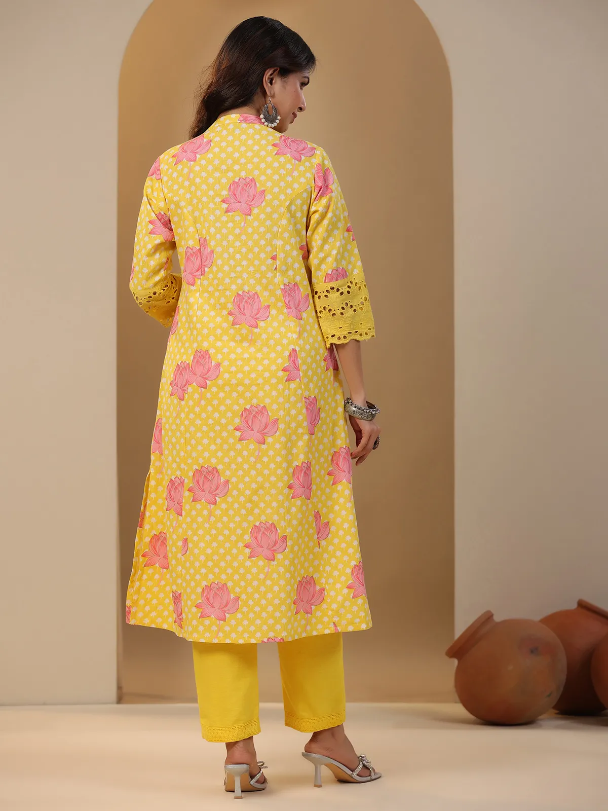 Latest yellow floral printed kurti