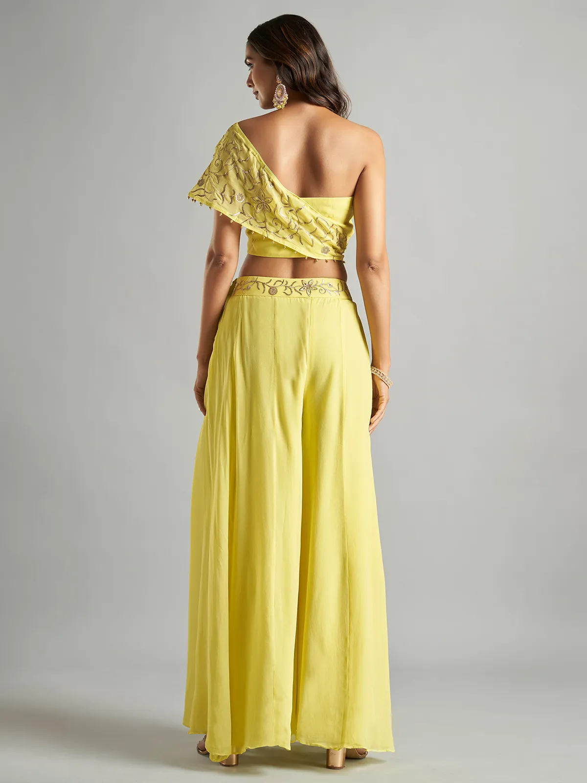 Latest yellow palazzo suit for party wear