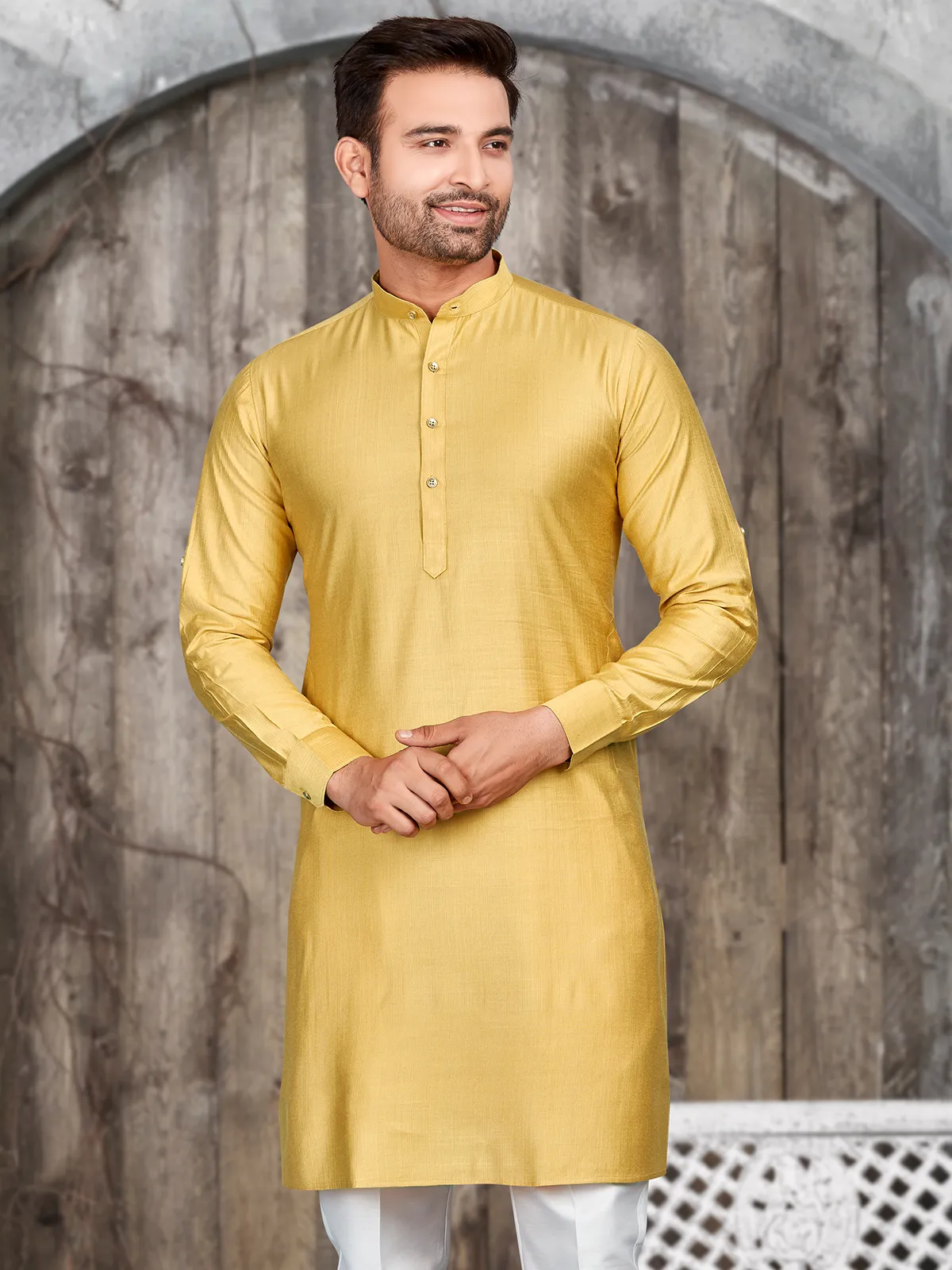 Latest yellow plain kurta