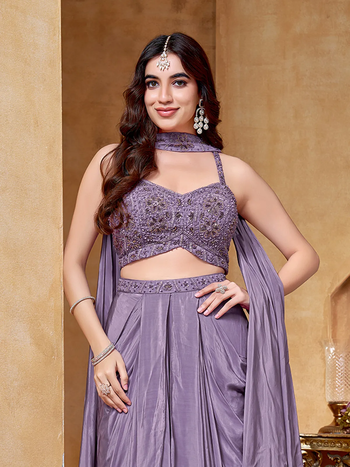 Lavender purple crepe silk indowestern suit