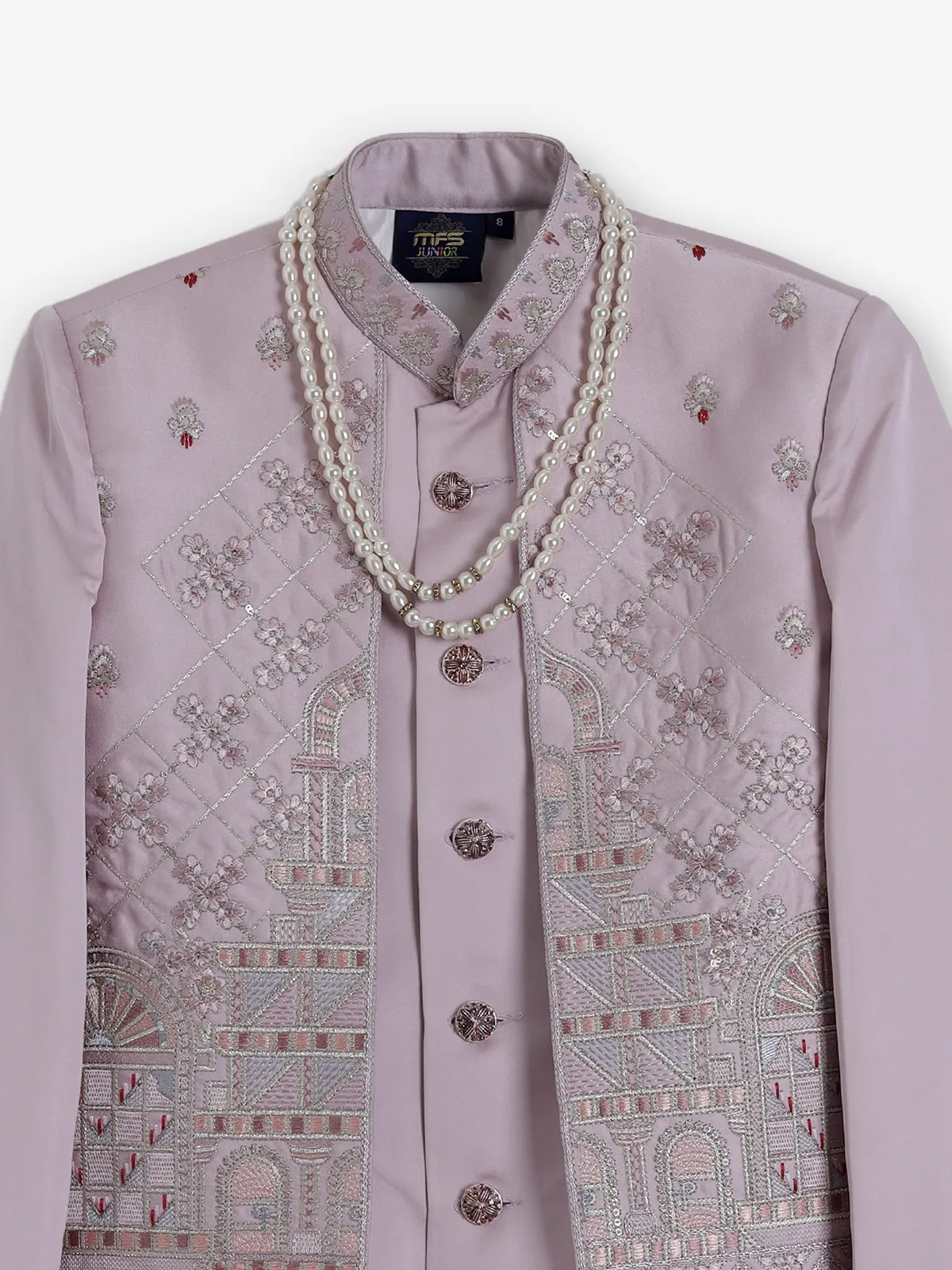 Lavender purple terry rayon embroidered indowestern