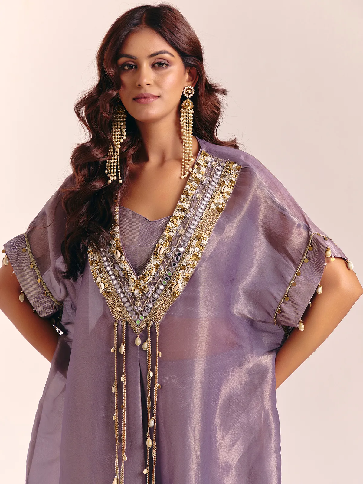 Lavender tissue silk kaftan style palazzo suit-G3-WSS44722 |...