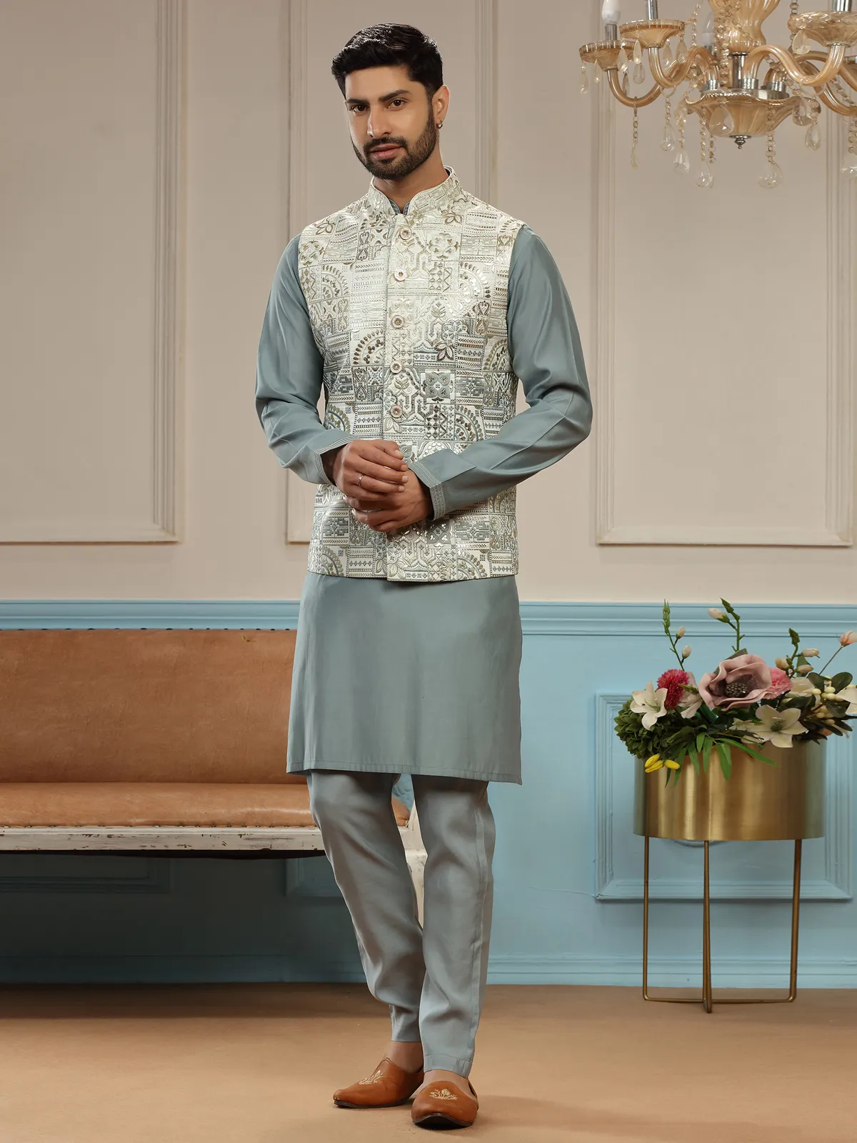 Lavish grey silk waistcoat set
