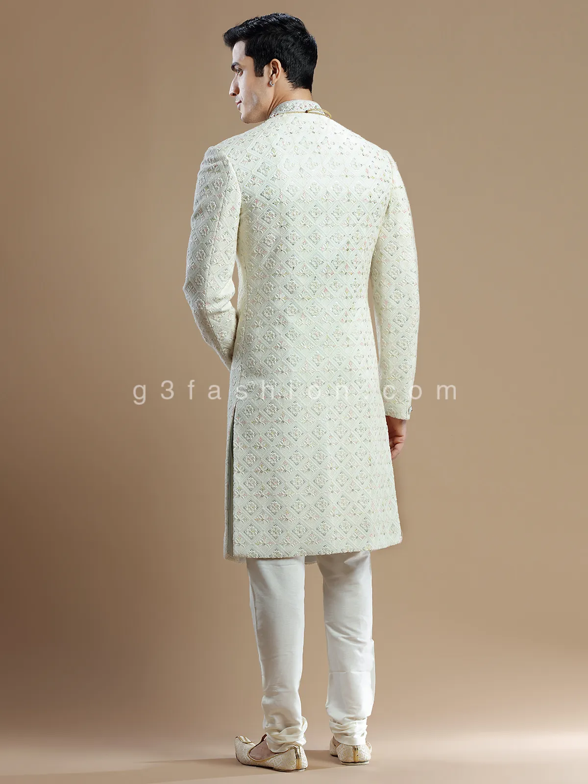 Lavish groom wear georgette sherwani in cream