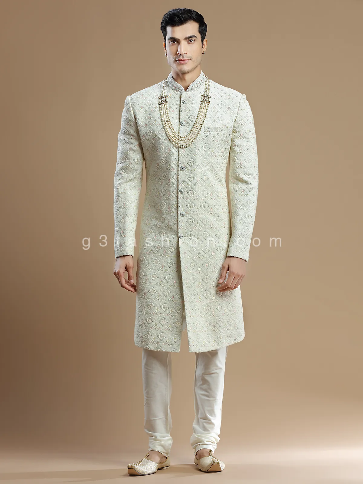 Lavish groom wear georgette sherwani in cream