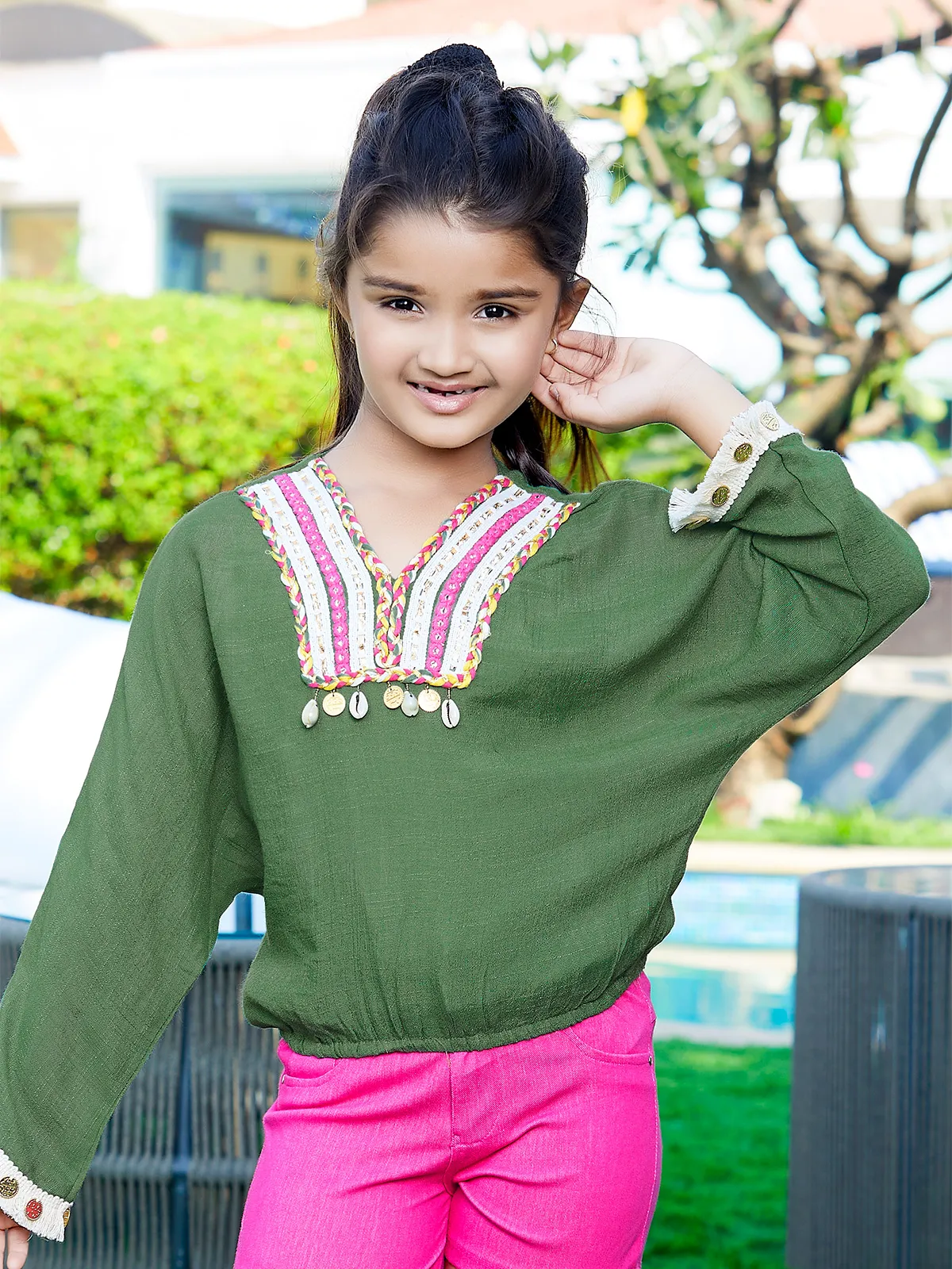 Leo n Babes green embroidery top