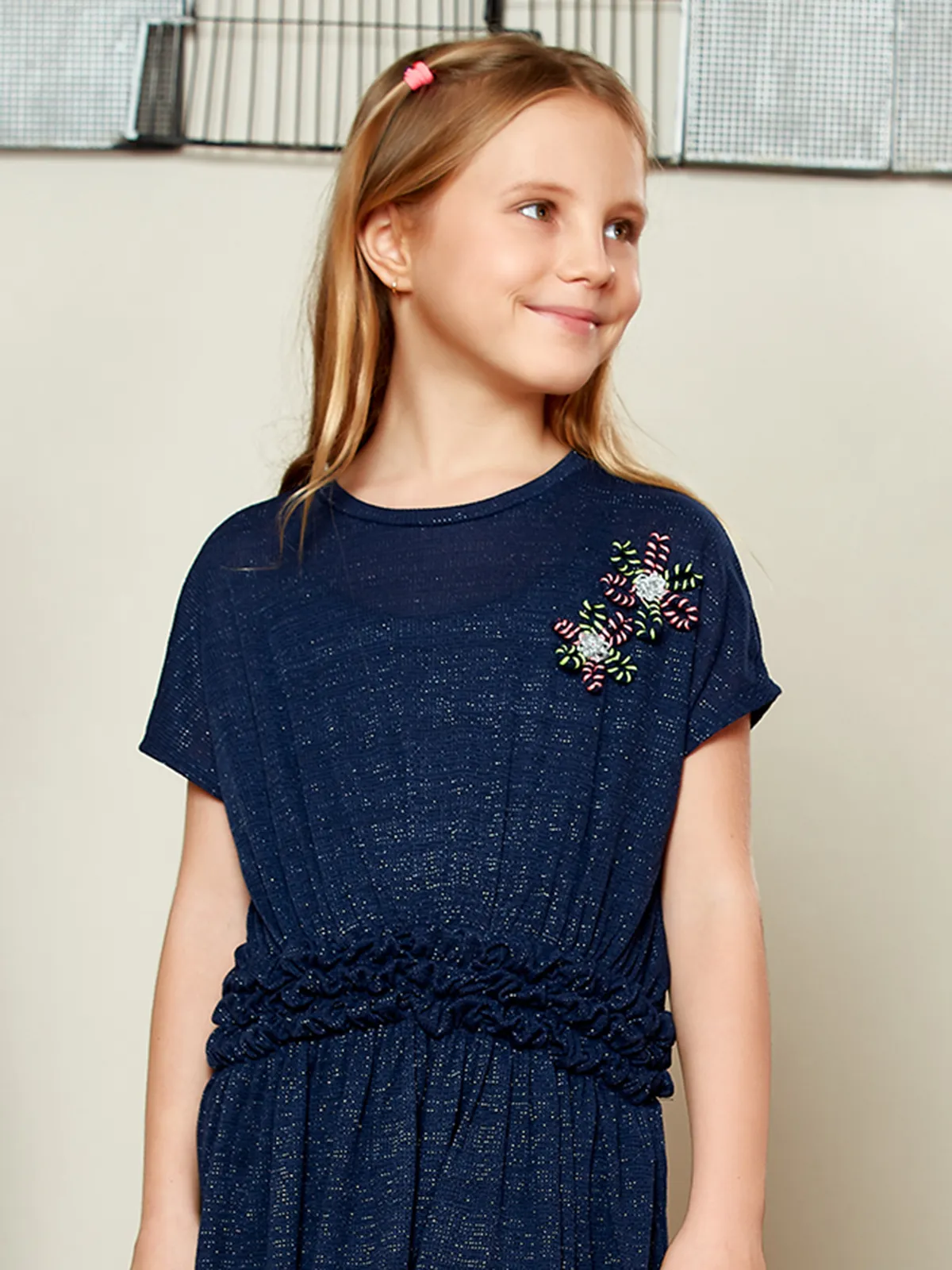 Leo n Babes navy knitted frock with zari work