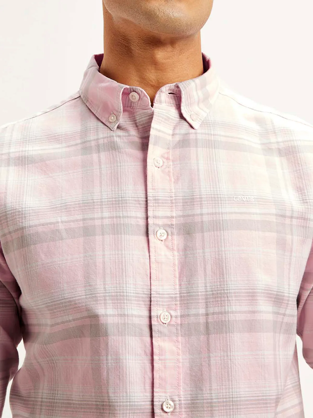 LEVIS pink slim fit checkered shirt for men