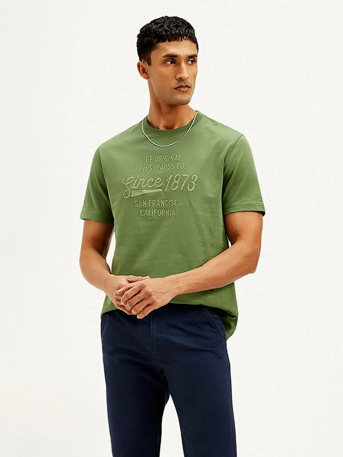 LEVIS pista green embroideried slim fit t-shirt