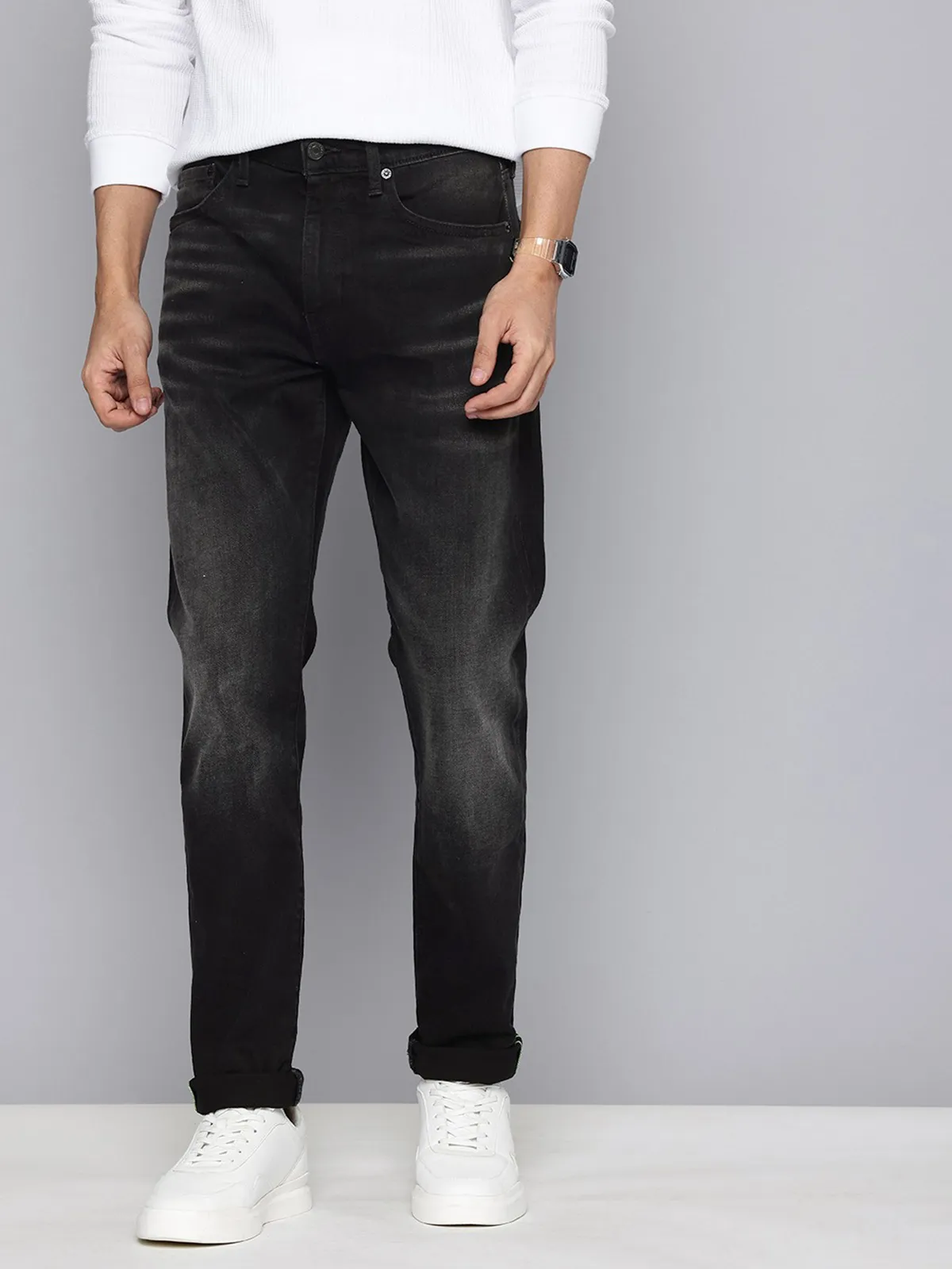 LEVIS washed charcoal black tapered fit denim