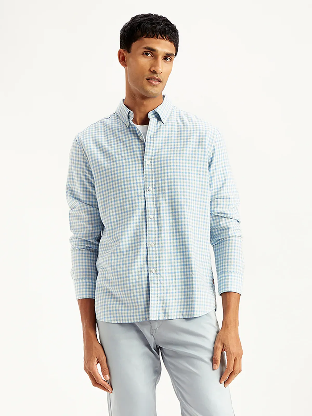 LEVIS white and sky check print in cotton shirt for men
