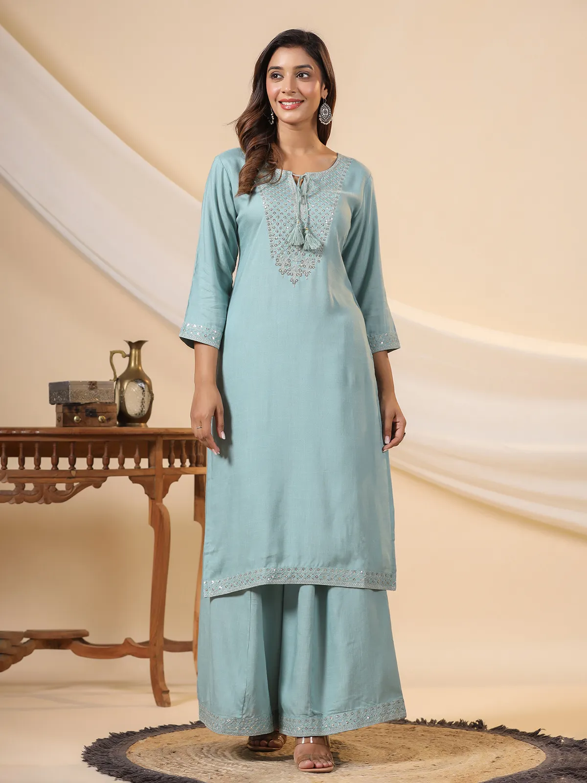 Light blue cotton palazzo set