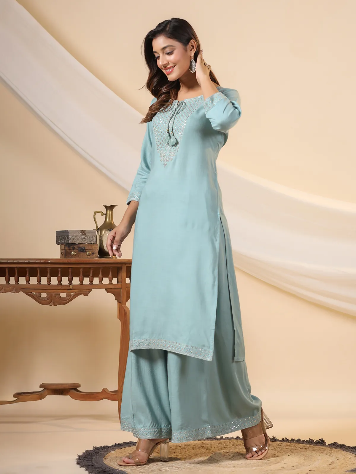 Light blue cotton palazzo set