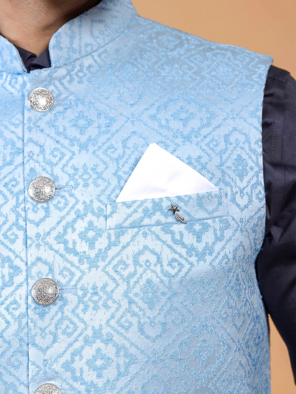 Light blue silk waistcoat for festive