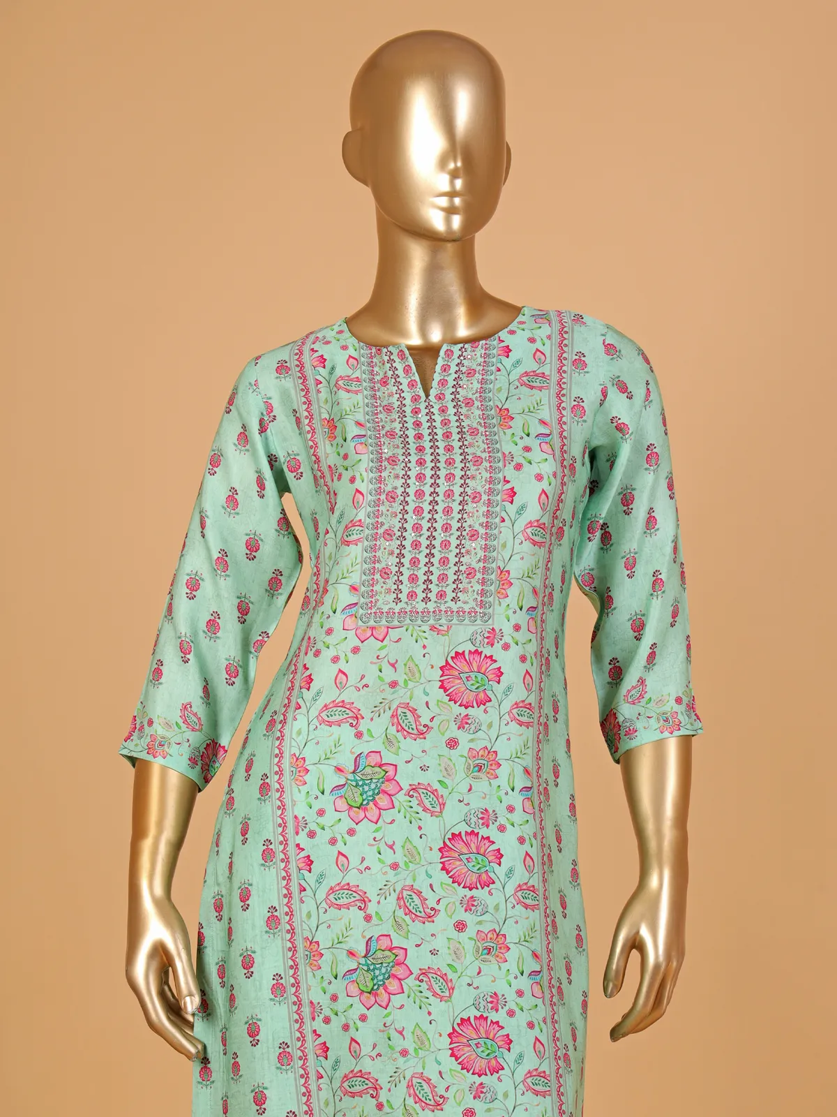 Light green floral printed kurti with pant