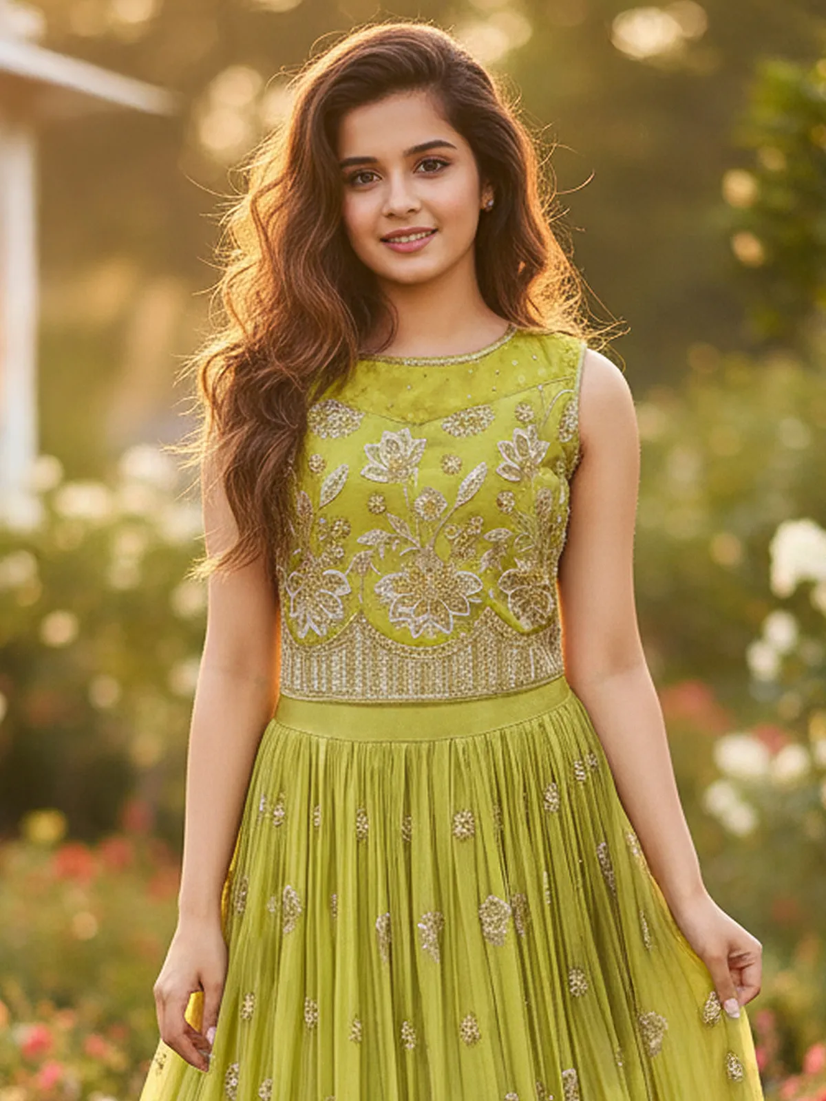 Light green georgette resham lehenga choli for wedding wear