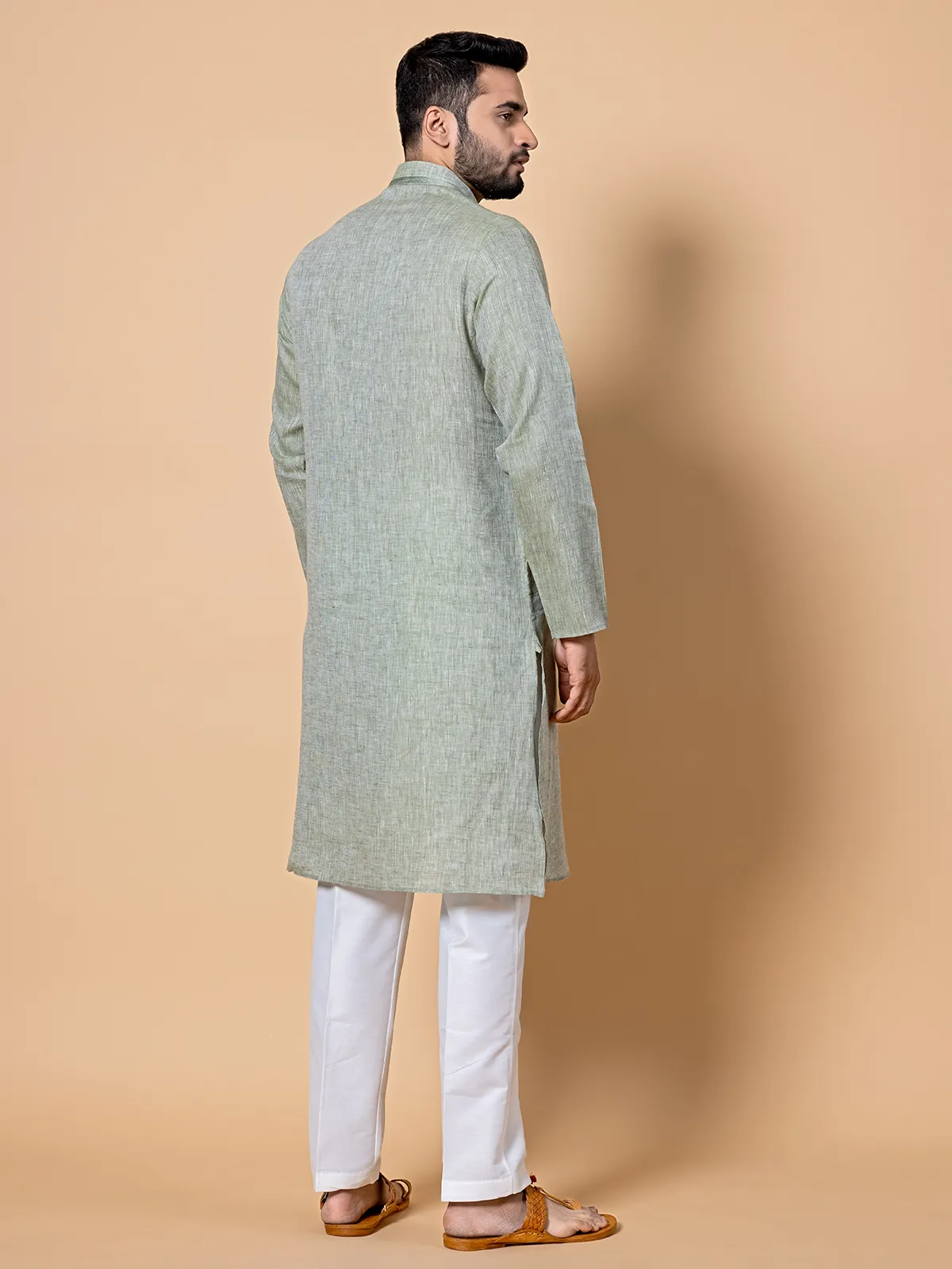 Light green linen kurta set for festive