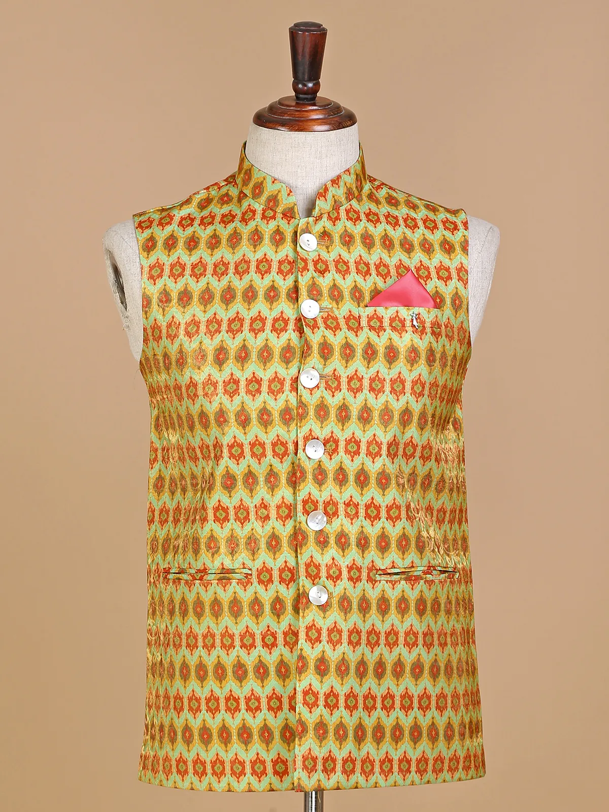 Light green silk printed waistcoat