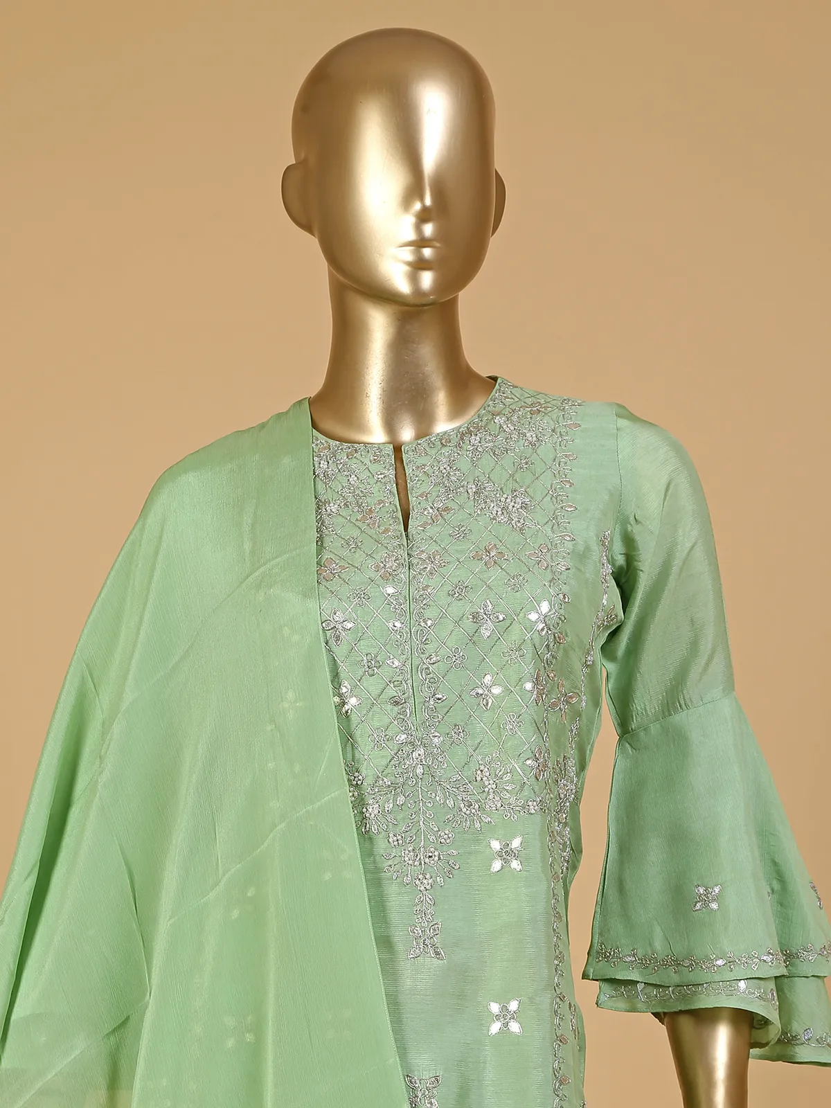 Light green silk sharara suit