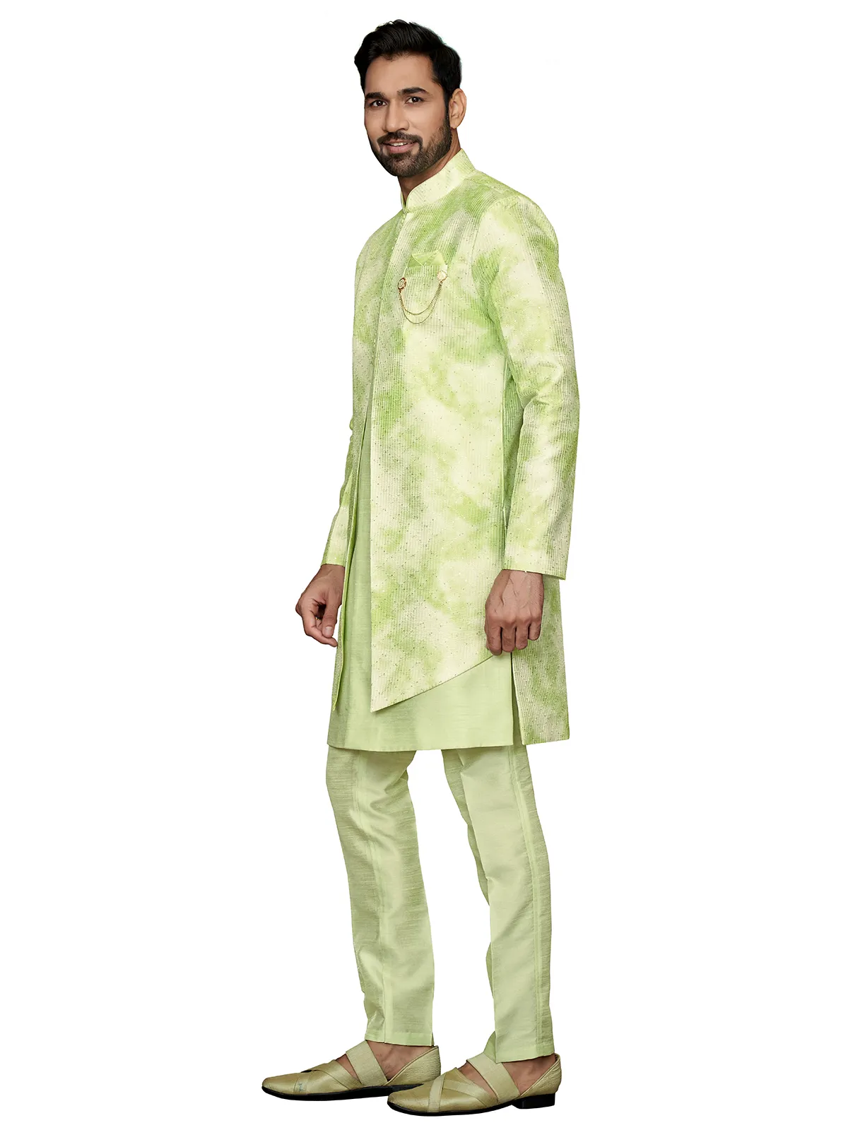Light green silk wedding indowestern