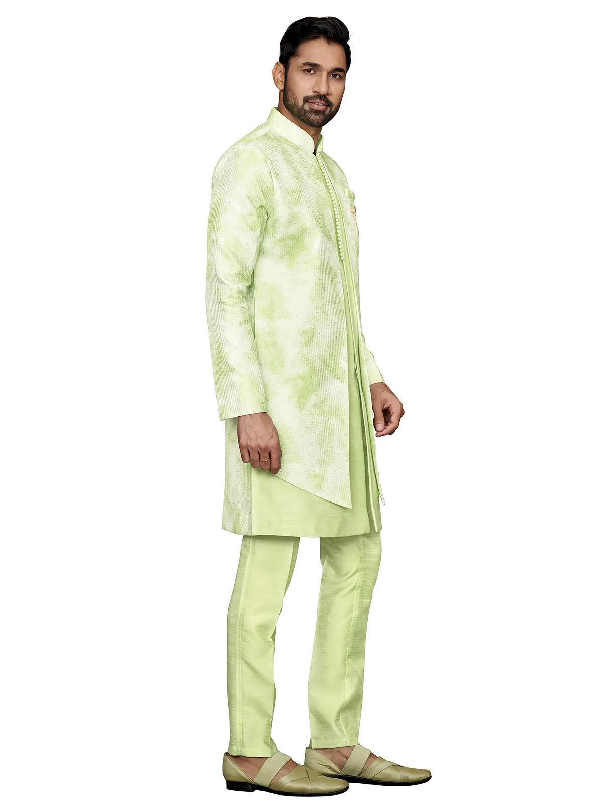 Light green silk wedding indowestern