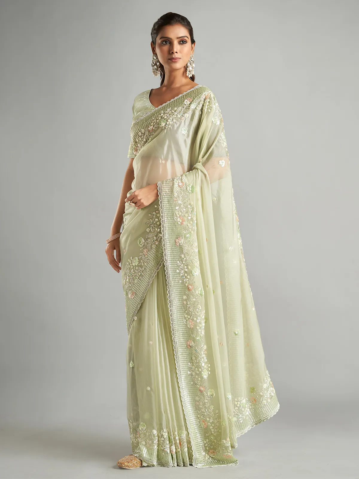 Light green soft organza saree