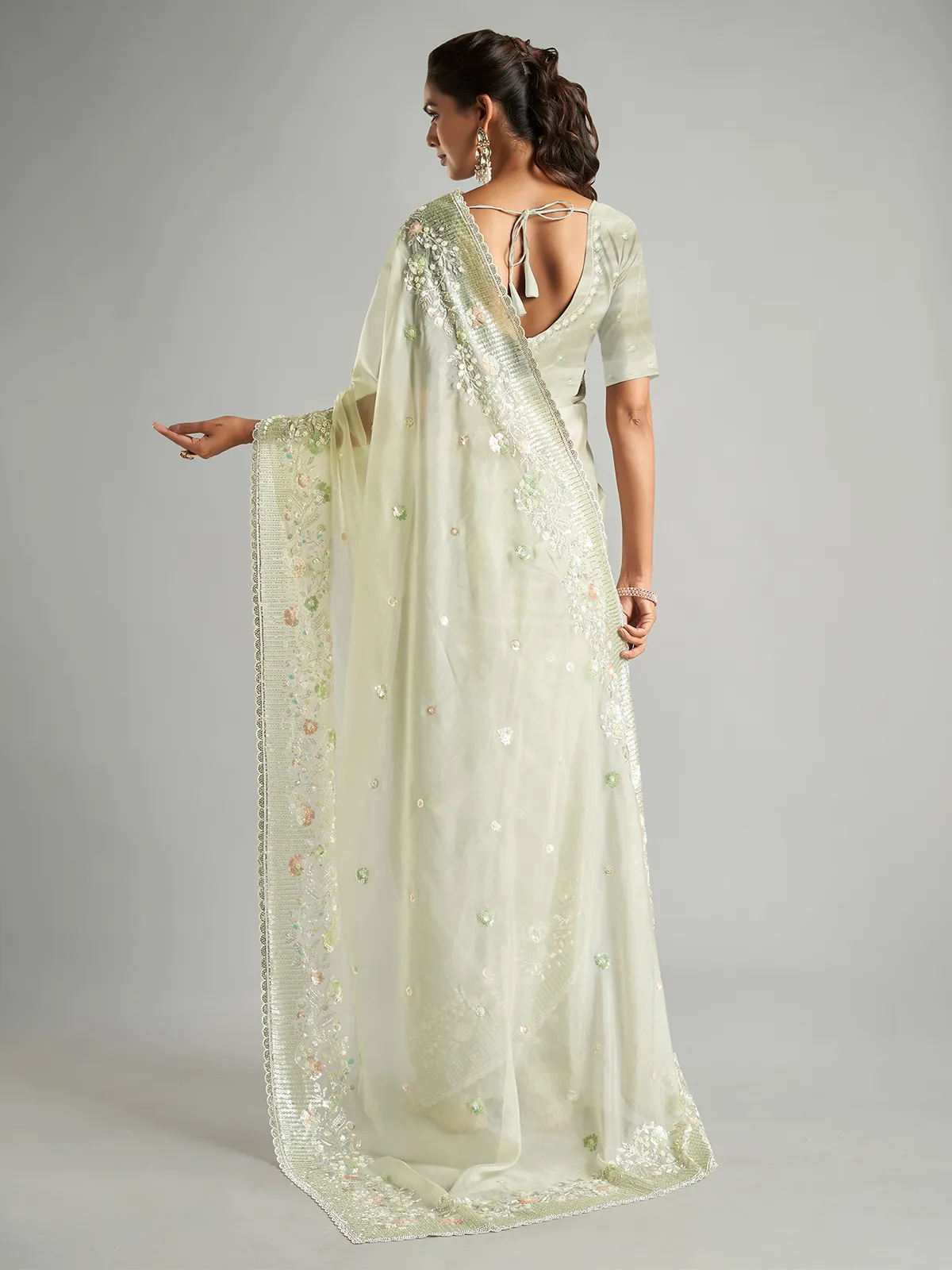 Light green soft organza saree