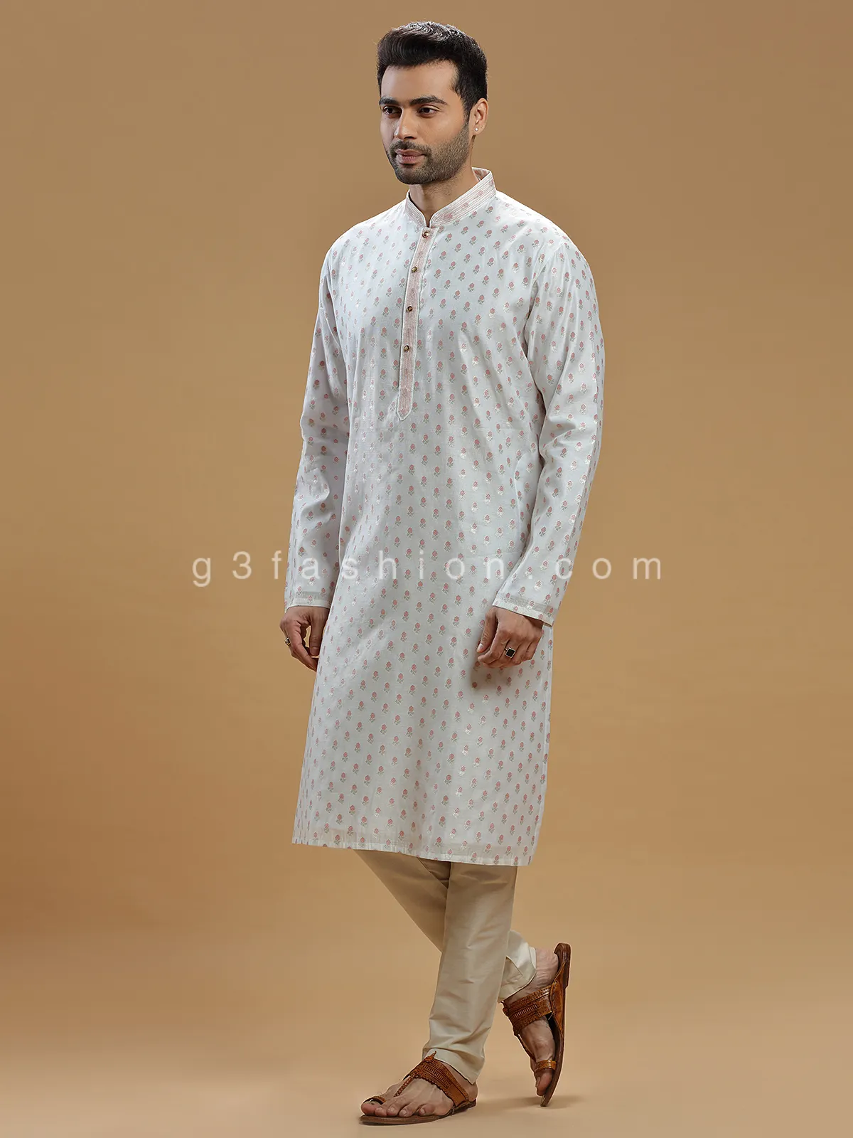 Light grey color festive look silk kurta suit