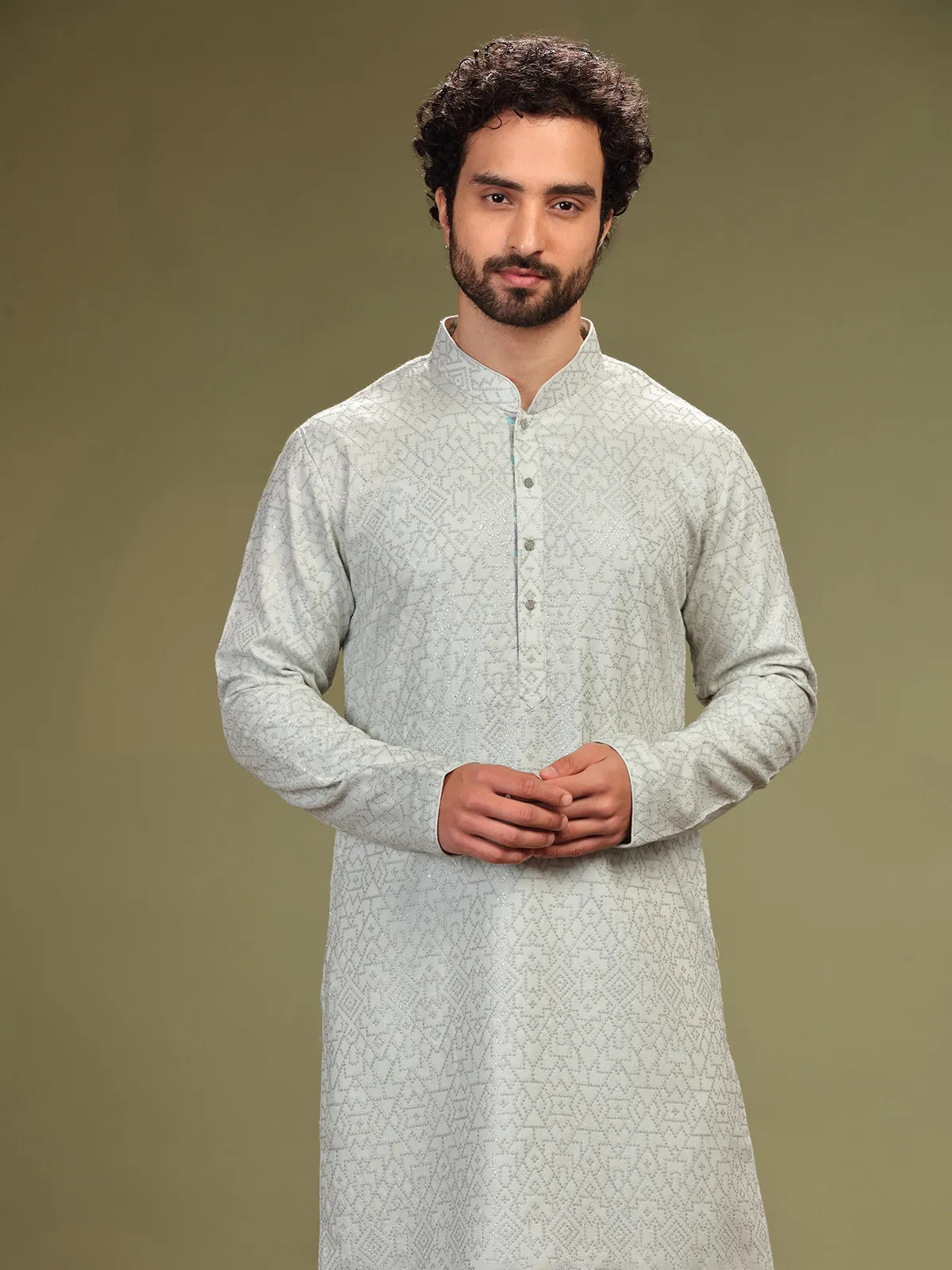 Light grey georgette embroidery kurta suit