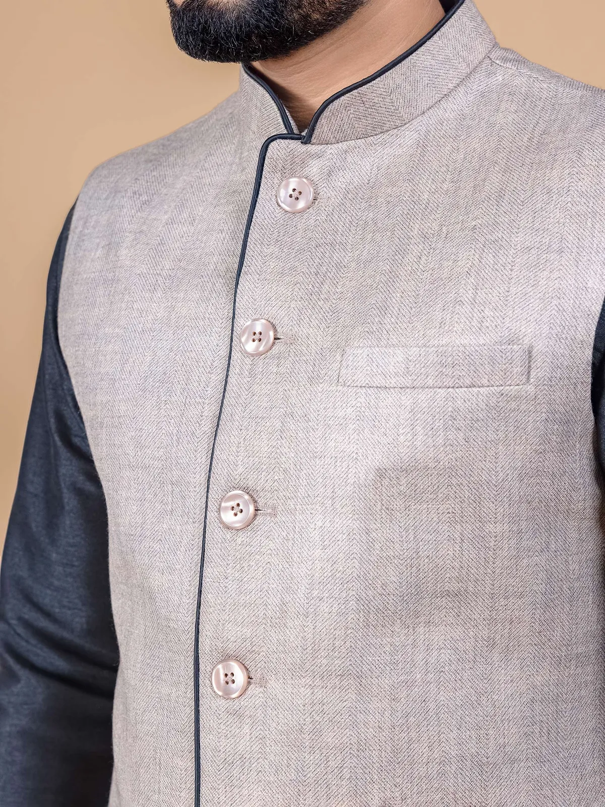 Beige jute silk waistcoat set