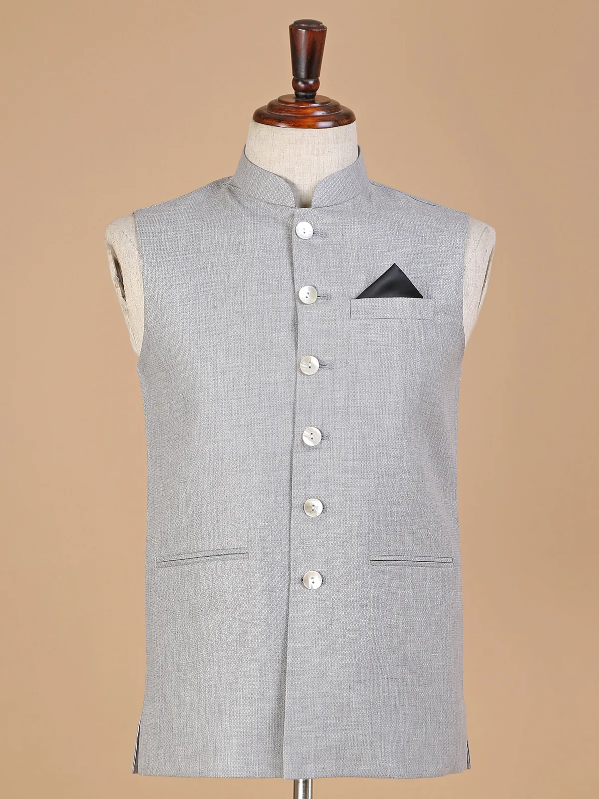 Light grey terry rayon waistcoat in textured