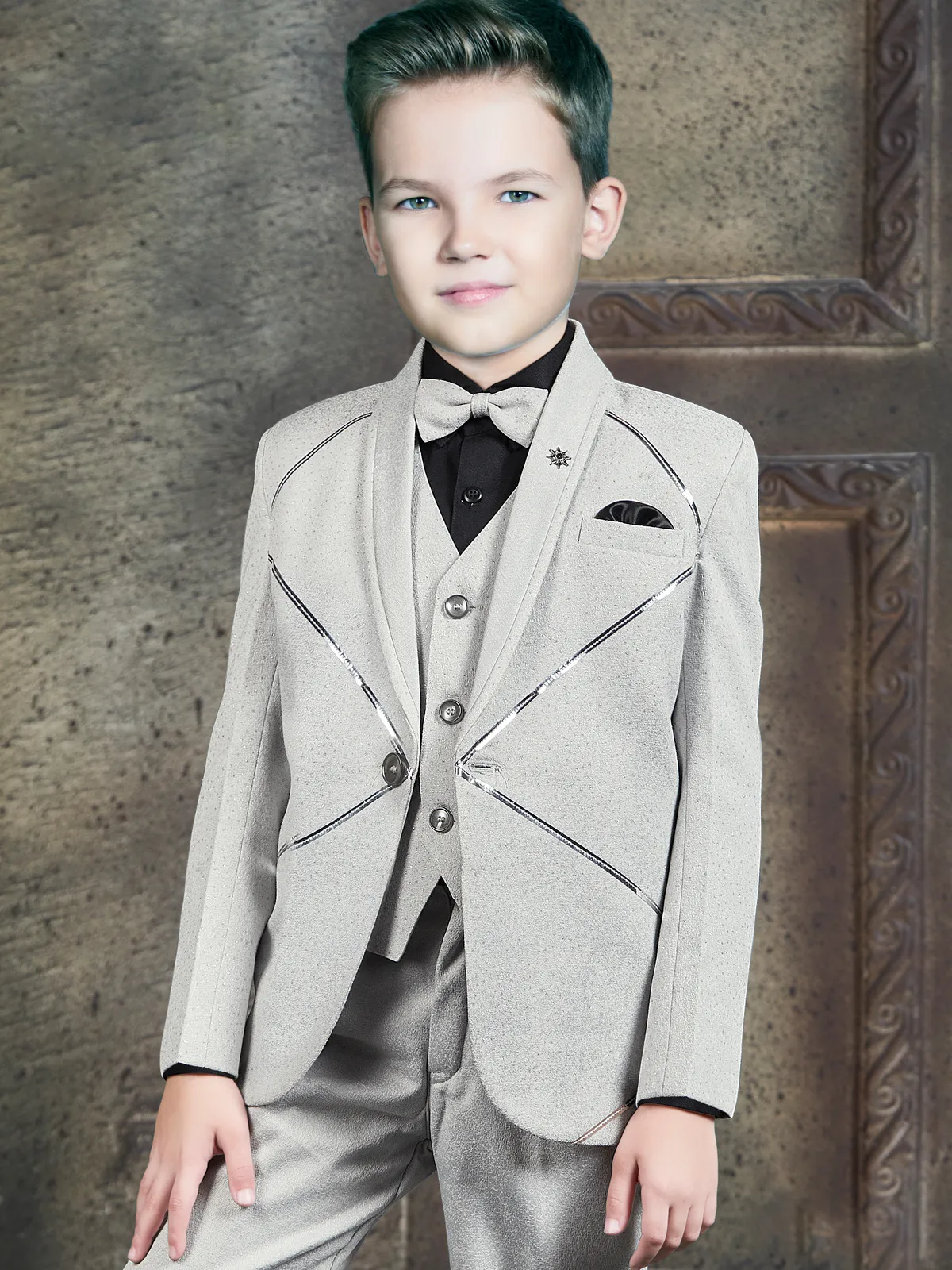 Light grey textured terry rayon coat suit