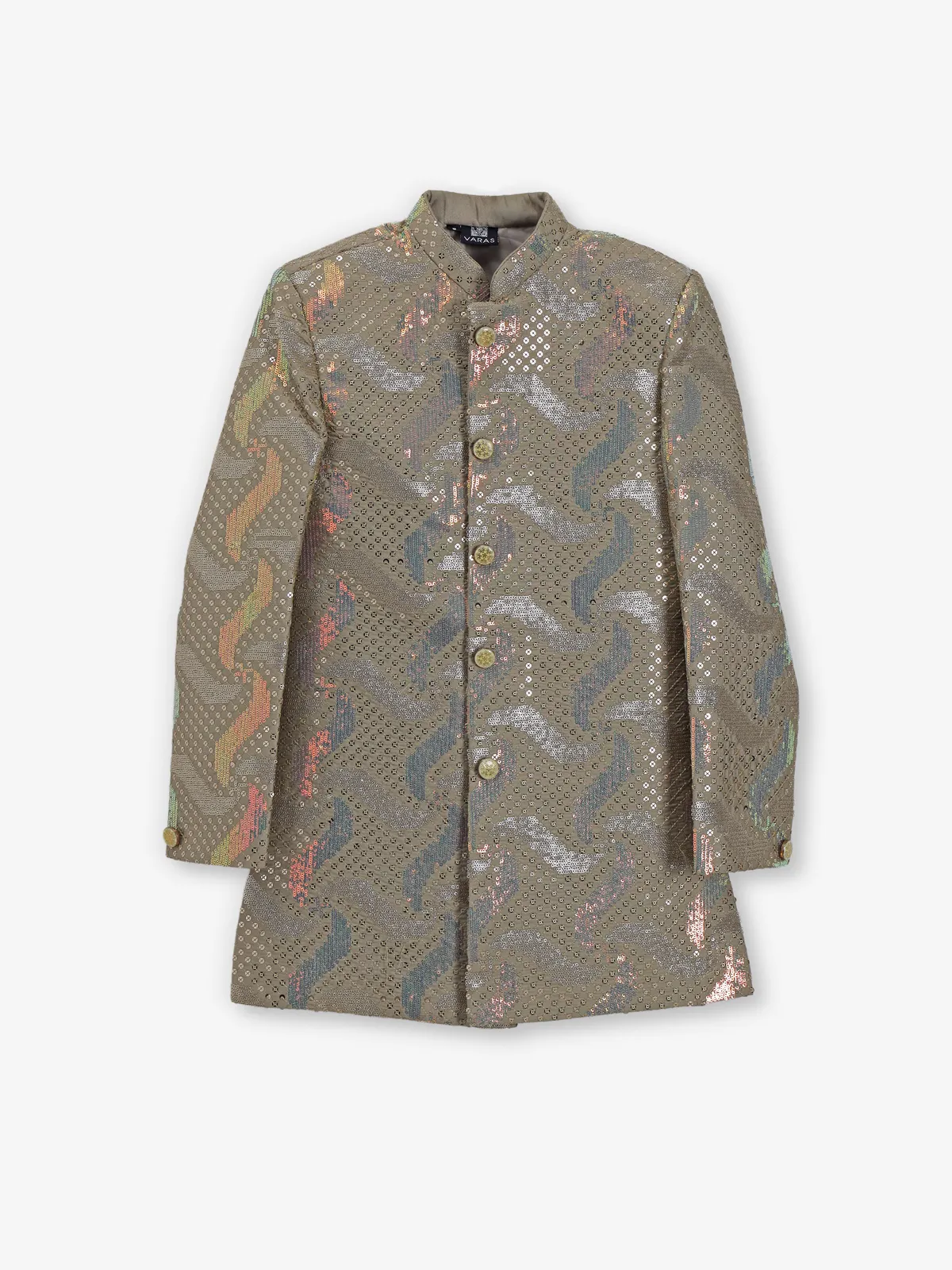 Light olive printed cotton indowestern set