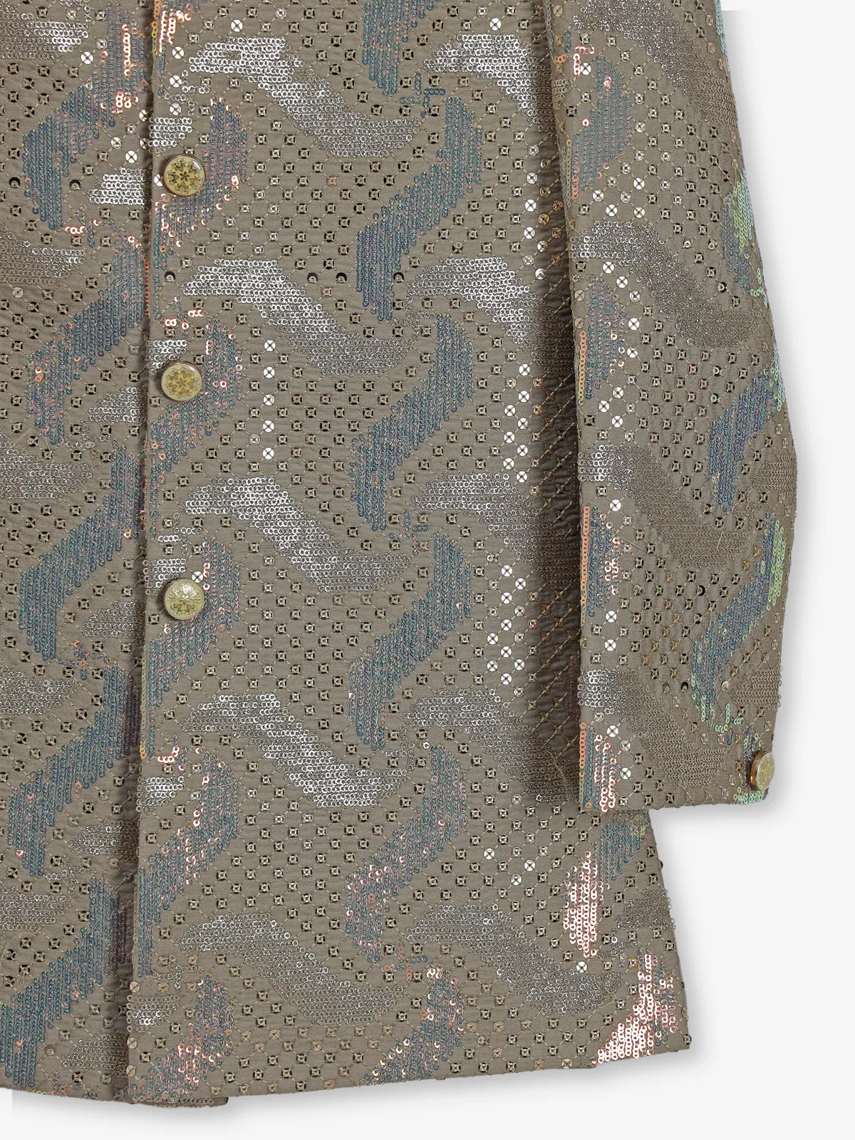 Light olive printed cotton indowestern set