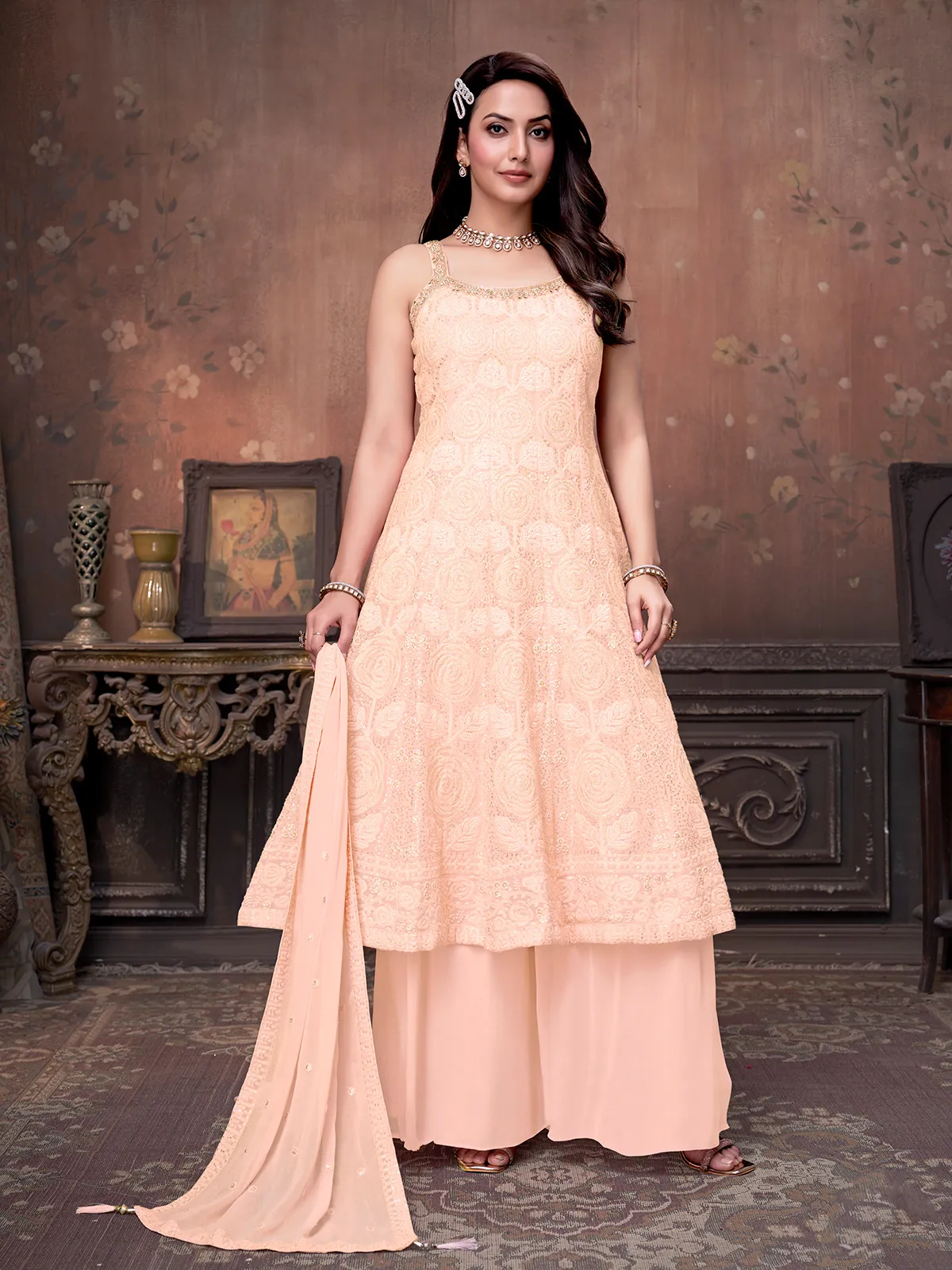 lace long sleeve high neck dress High Neck Long Sleeve Bow Lace Slit Sweep Train Wedding Dress – Pandrodressy main image 0