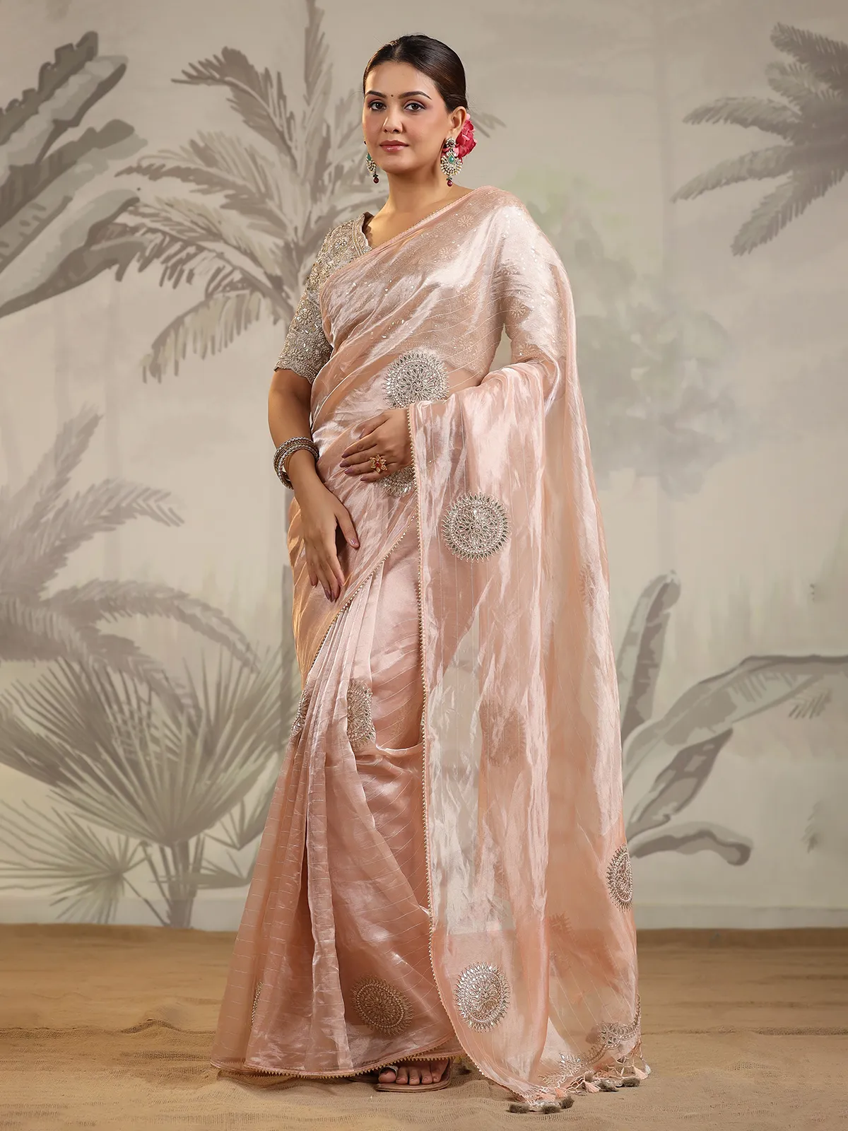 Light peach organza saree