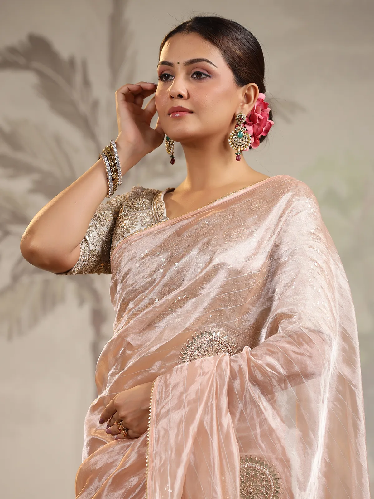 Light peach organza saree