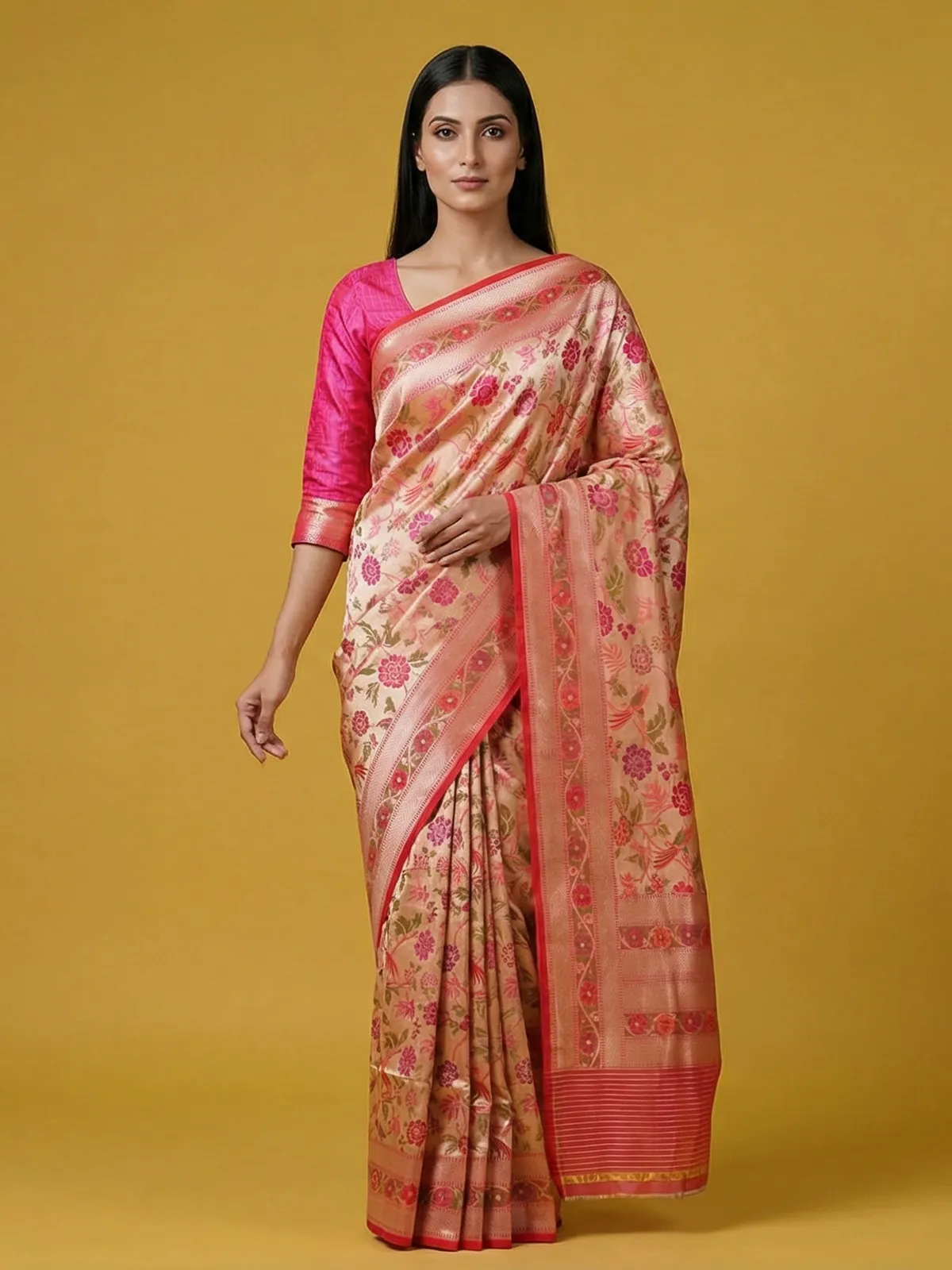 Light pink banarasi silk woven festive saree