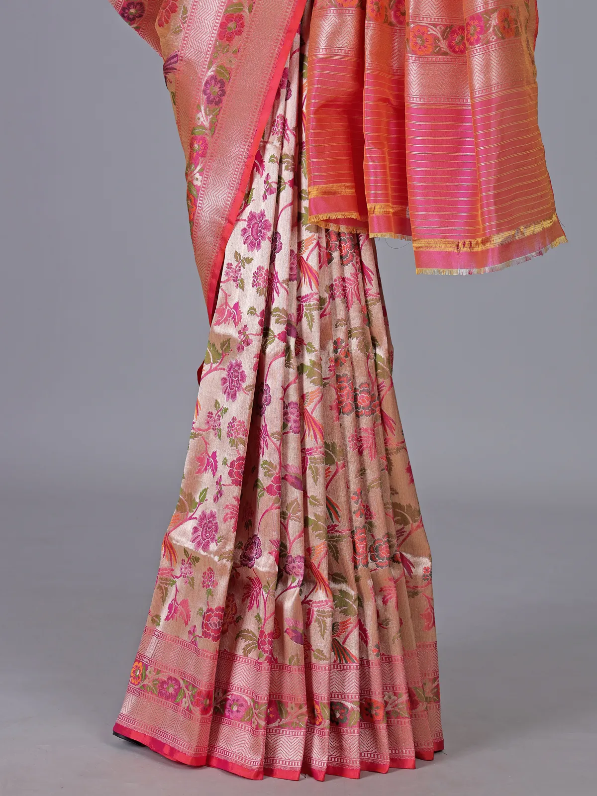 Light pink banarasi silk woven festive saree