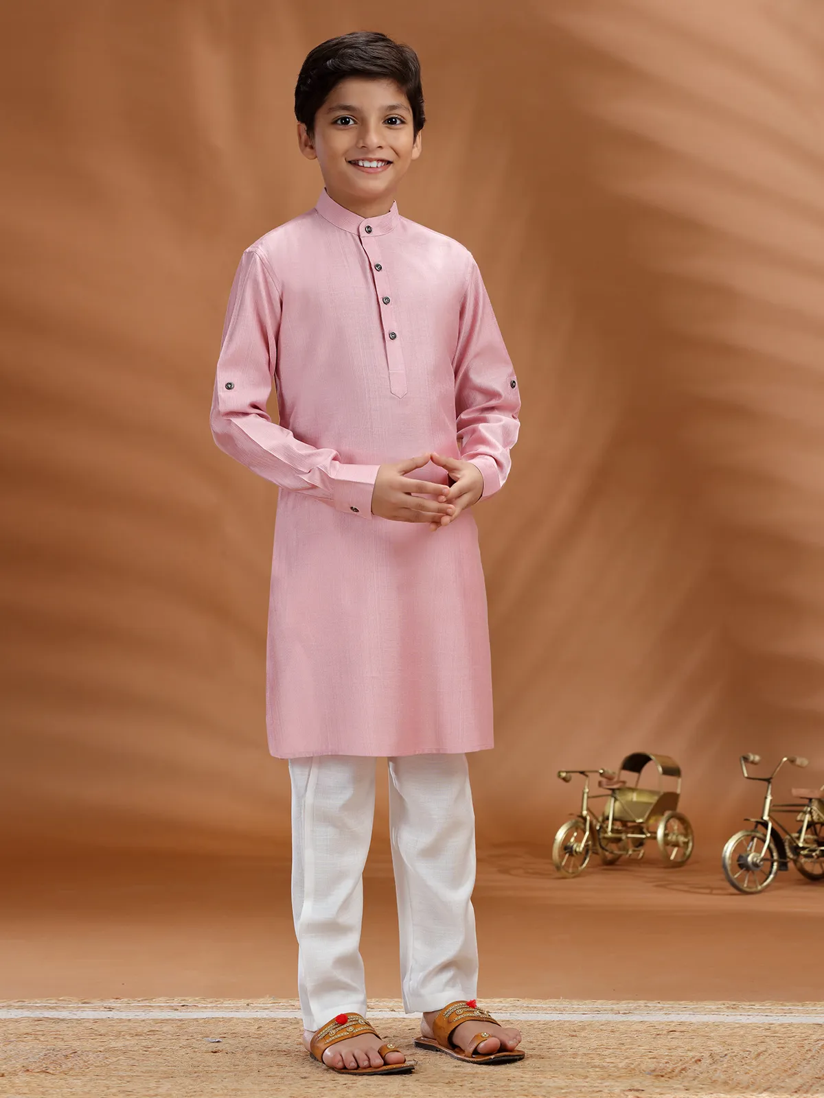 Light pink cotton kurta pant set