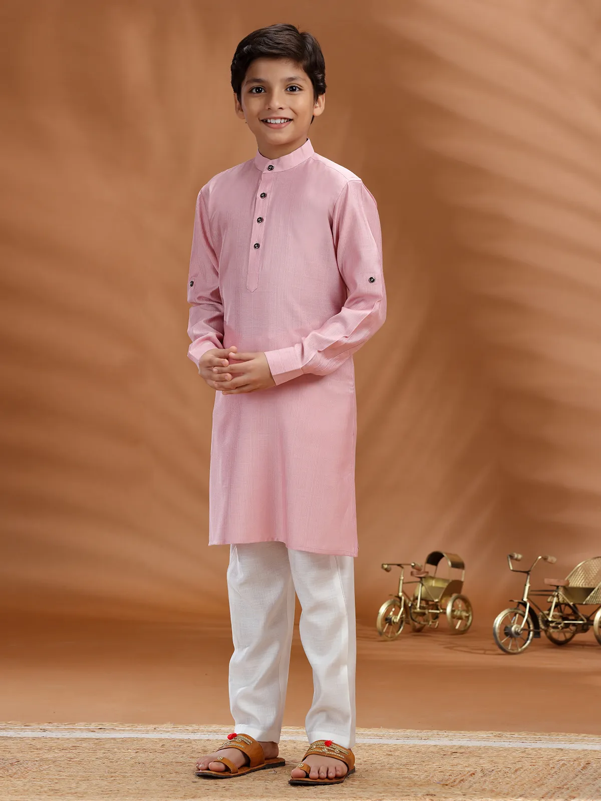 Light pink cotton kurta pant set