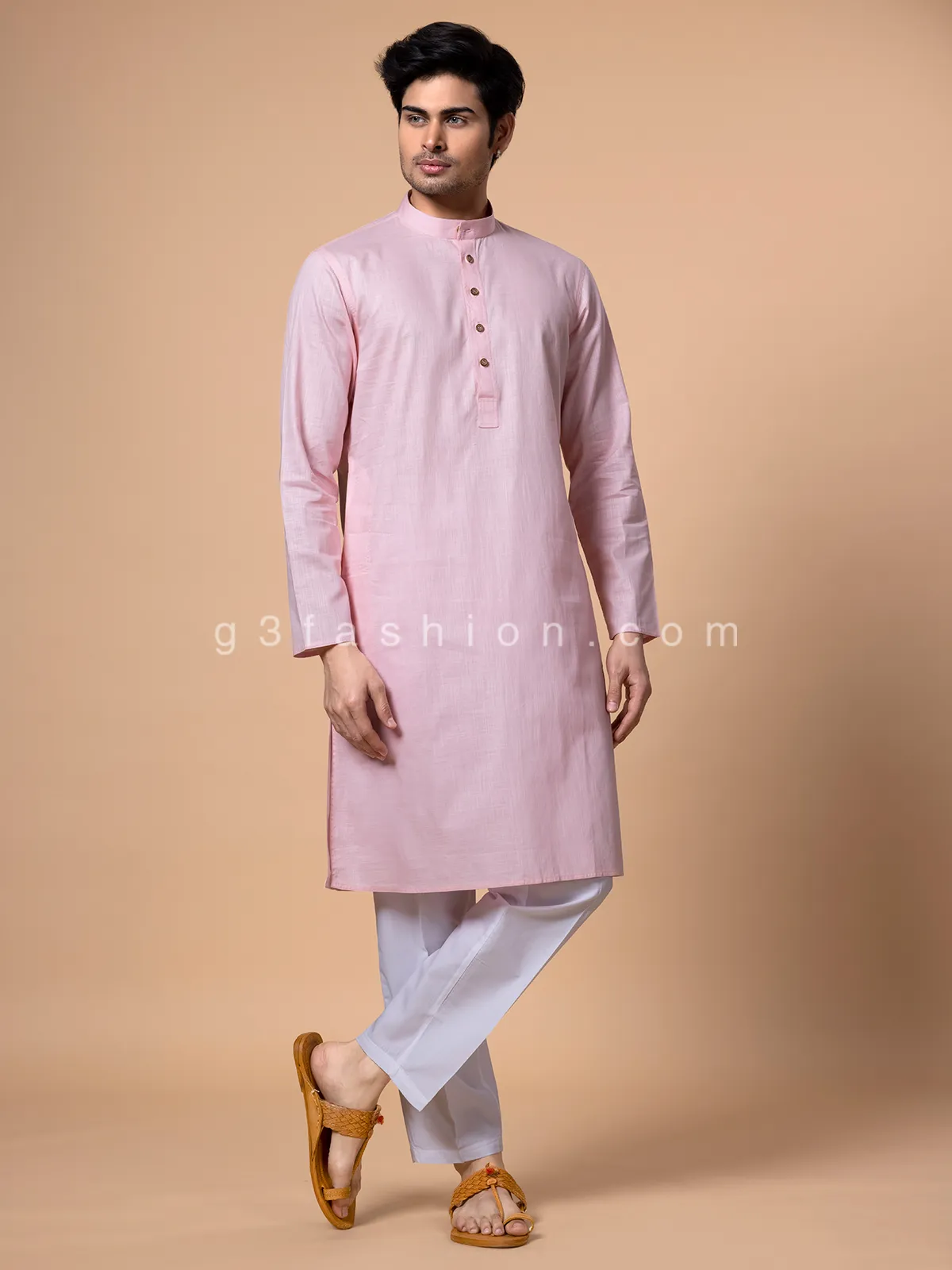 Light pink cotton kurta suit for men