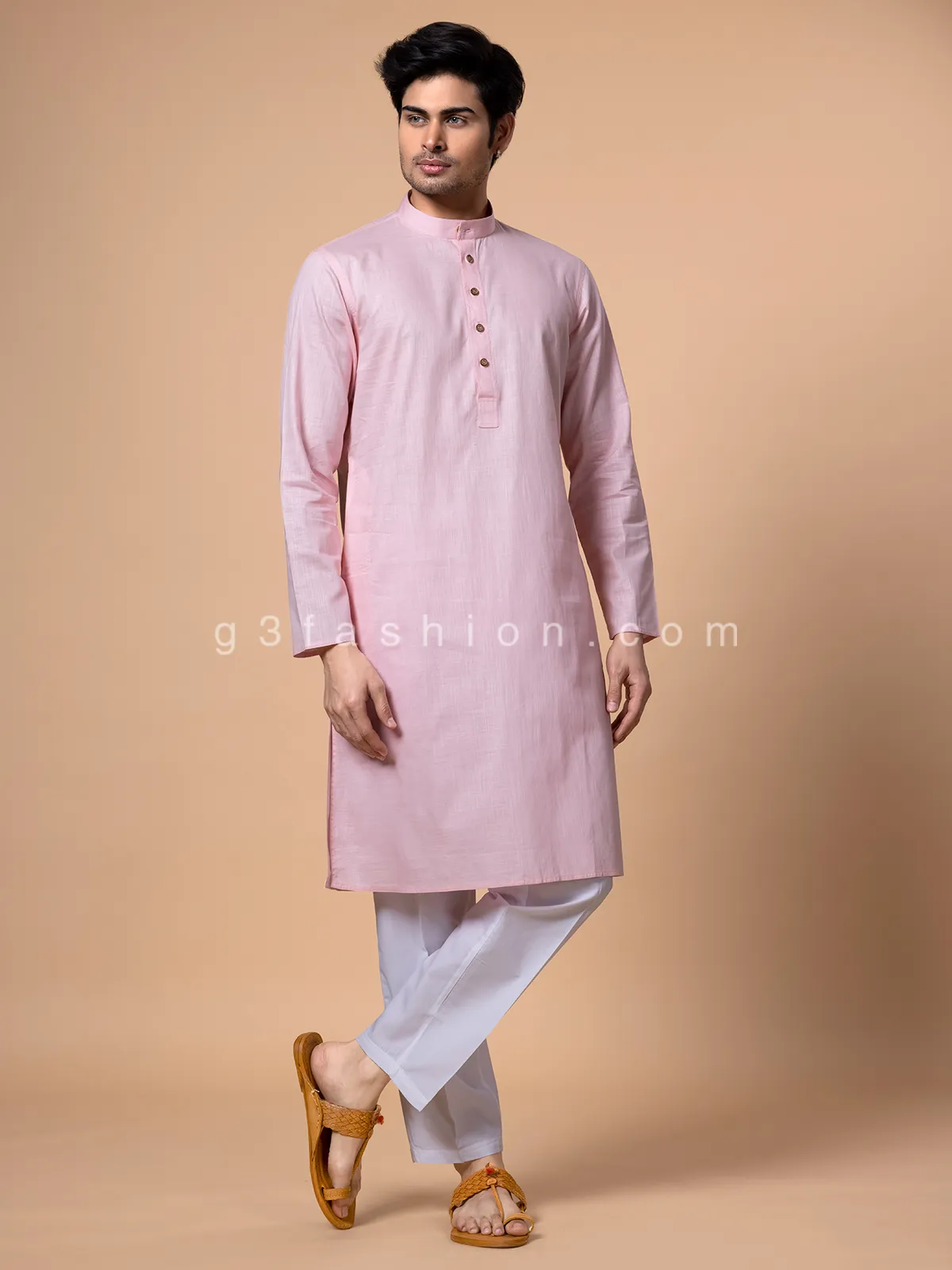 Light pink cotton Kurta Set for Men