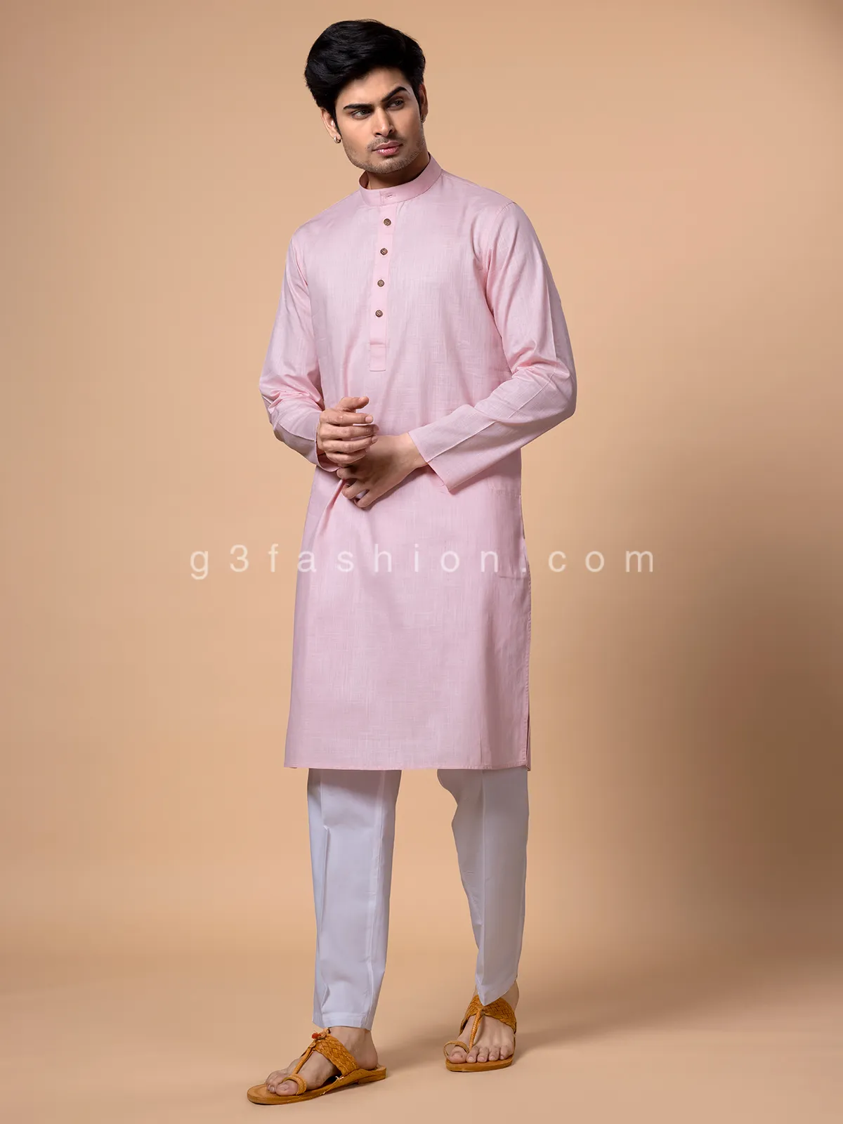 Light pink cotton kurta suit for men