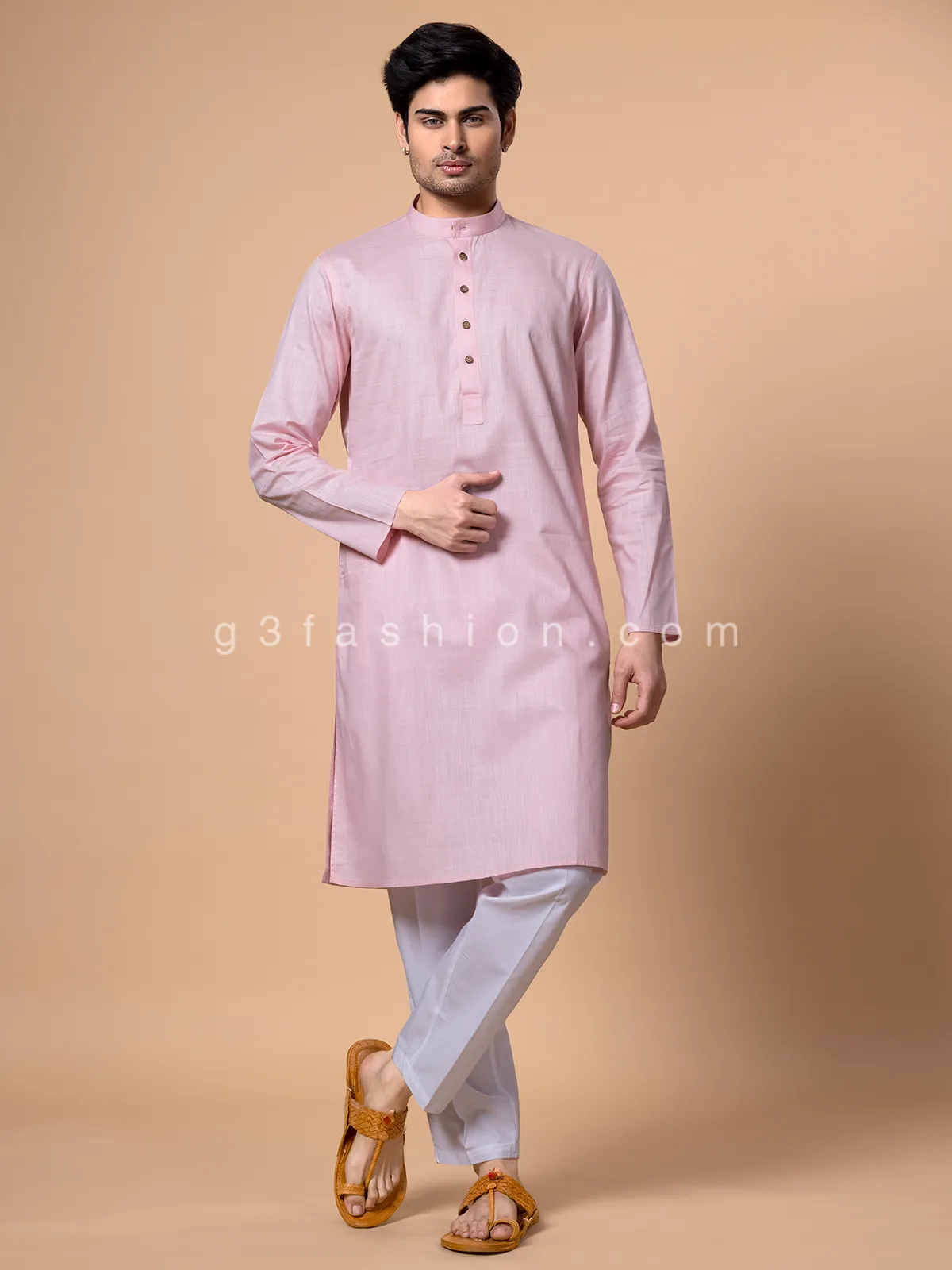 Light pink cotton Kurta Set for Men